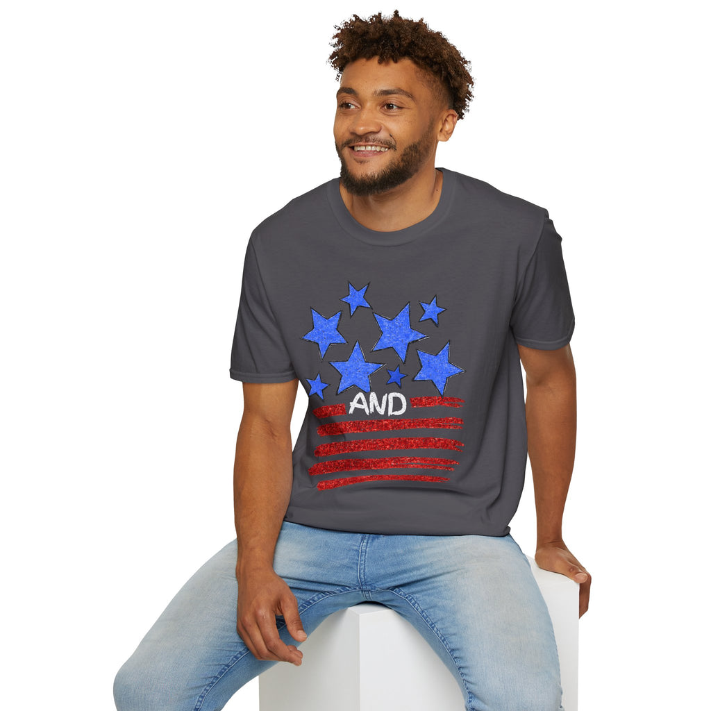 Patriotic Blue Stars Red Strips Graphic Tee (Fourth of July, Americana) T-Shirt