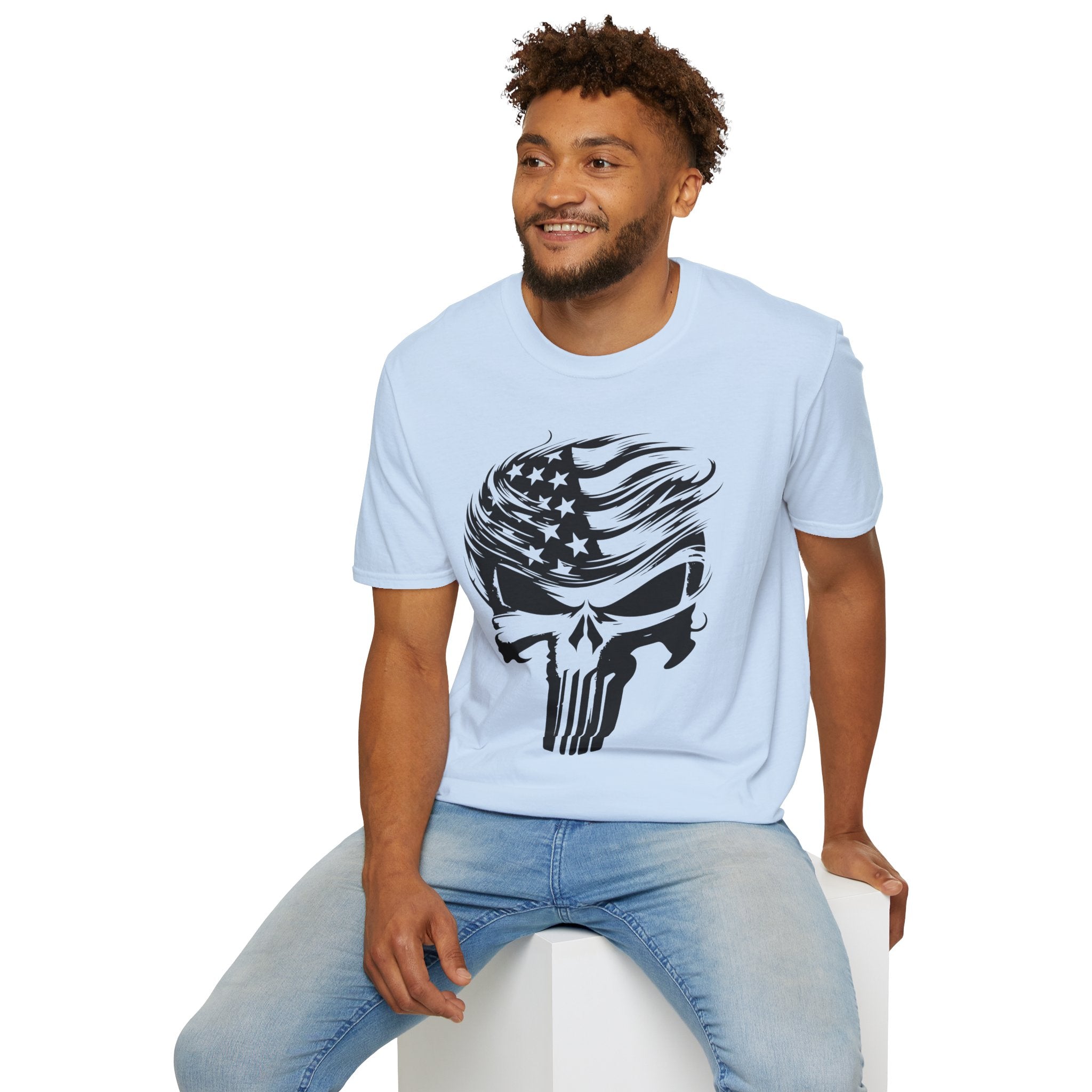 Punisher Patriotic Skull Graphic T-Shirt | Mens Womans  Softstyle Tee, Unique Gift, Casual Wear, Festival Apparel, Statement Shirt