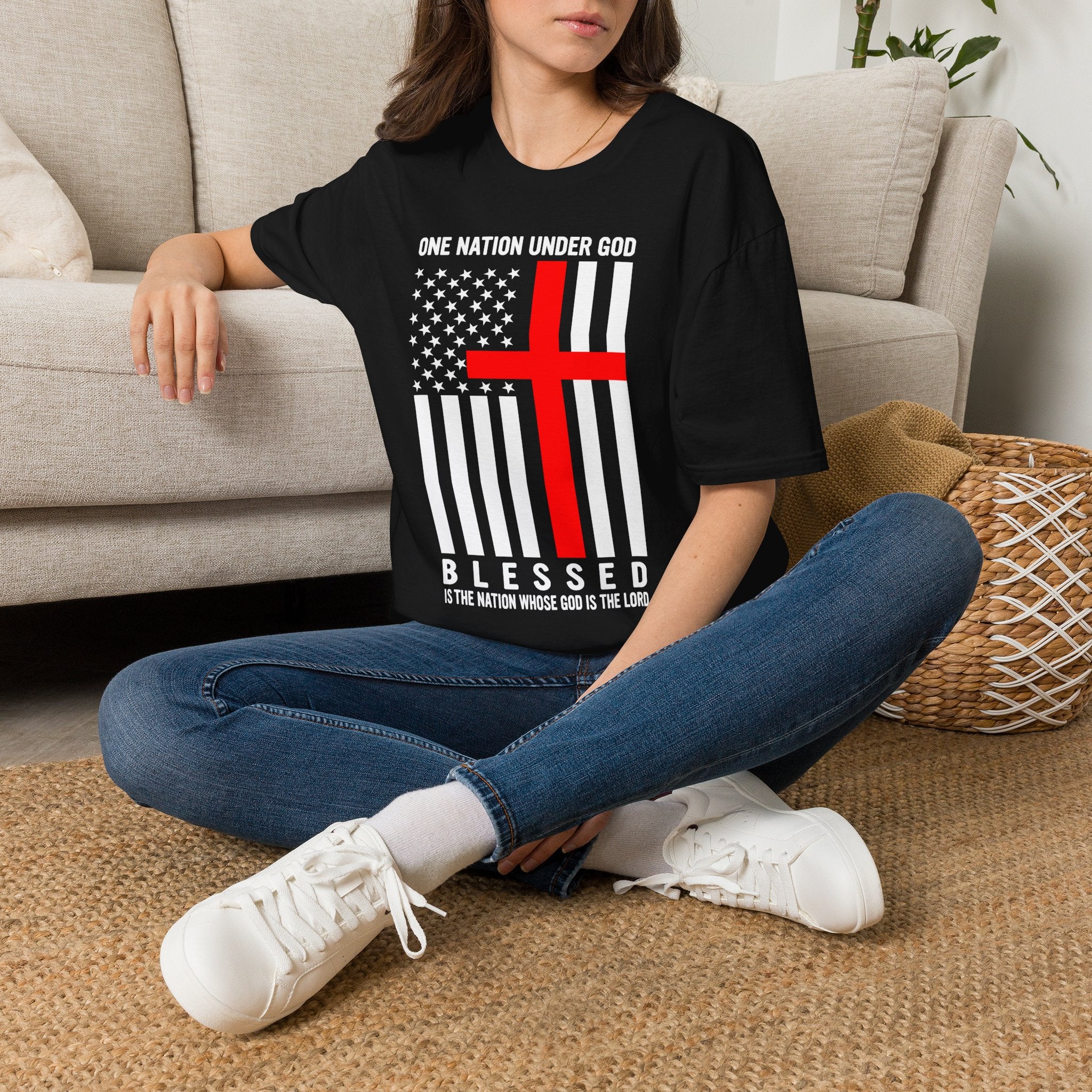 Christian Faith Mens Womans Softstyle T-Shirt | One Nation Under God | American Flag Tee | Religious Apparel | Inspirational Gift