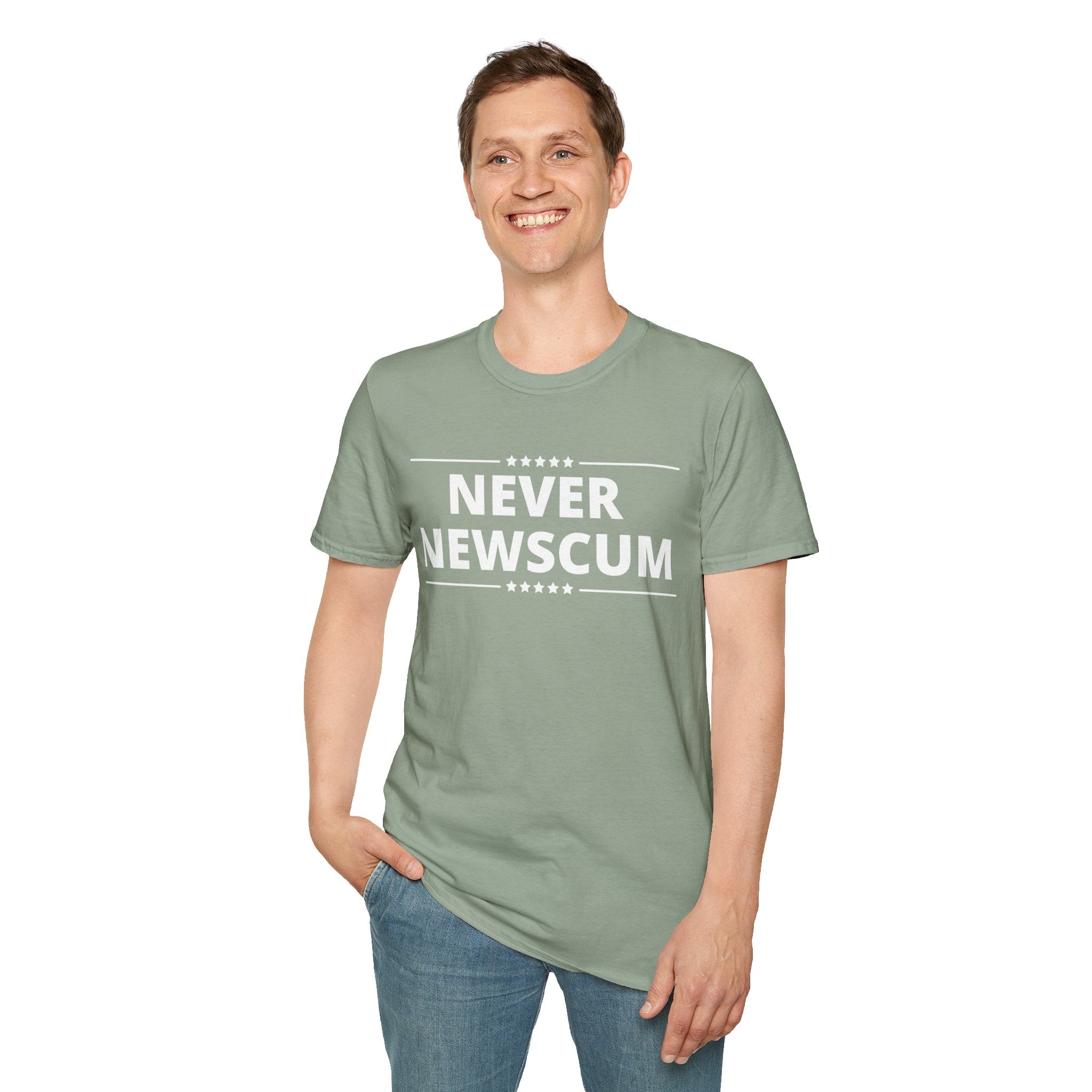 Never NewScum Mens Womans Softstyle T-Shirt, Funny Graphic Tee, Statement Shirt, Casual Wear, Gift for Friends, Political NeverNewScum.com