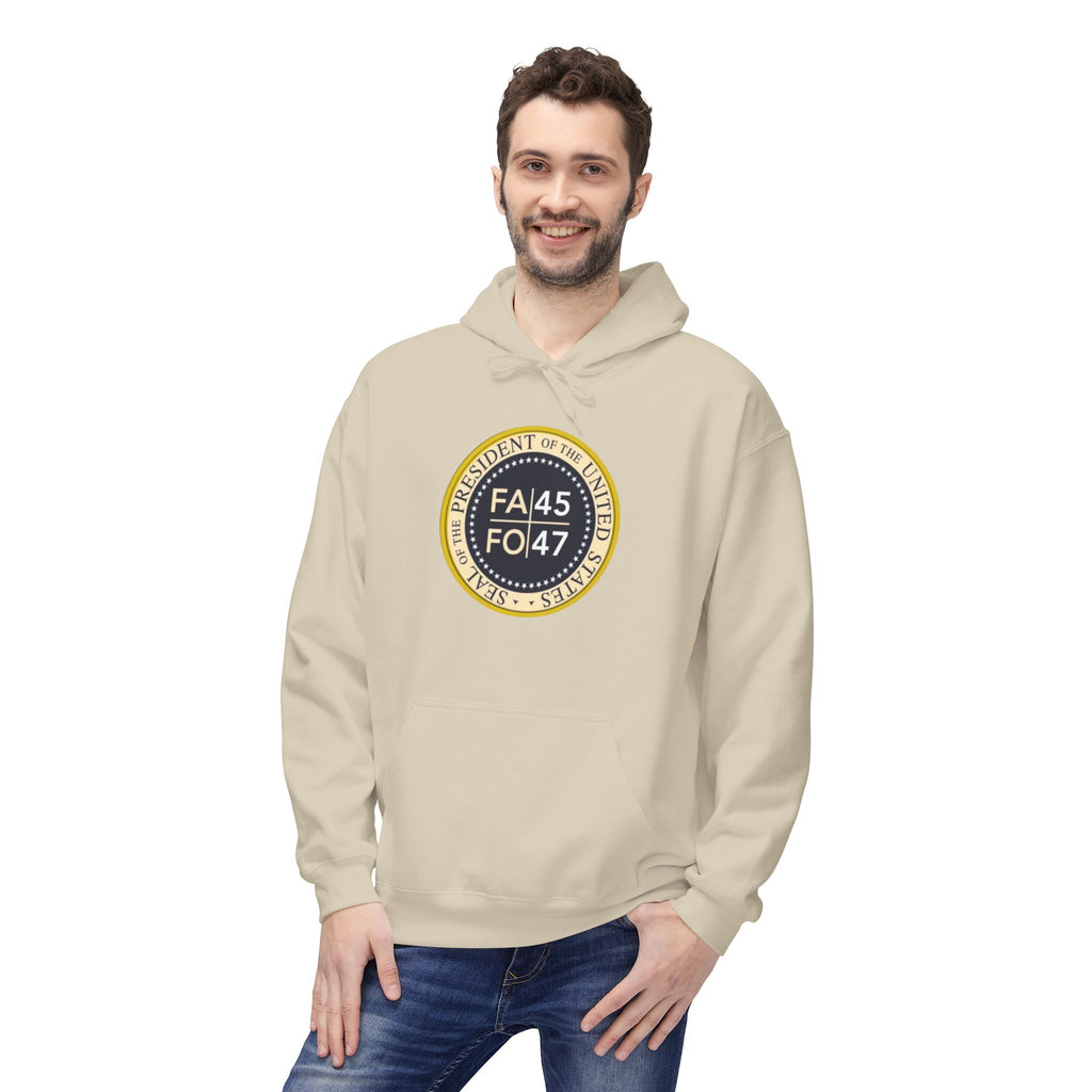 FA45 FO47 Trump Seal Hoodie | Political Satire Presidential Seal