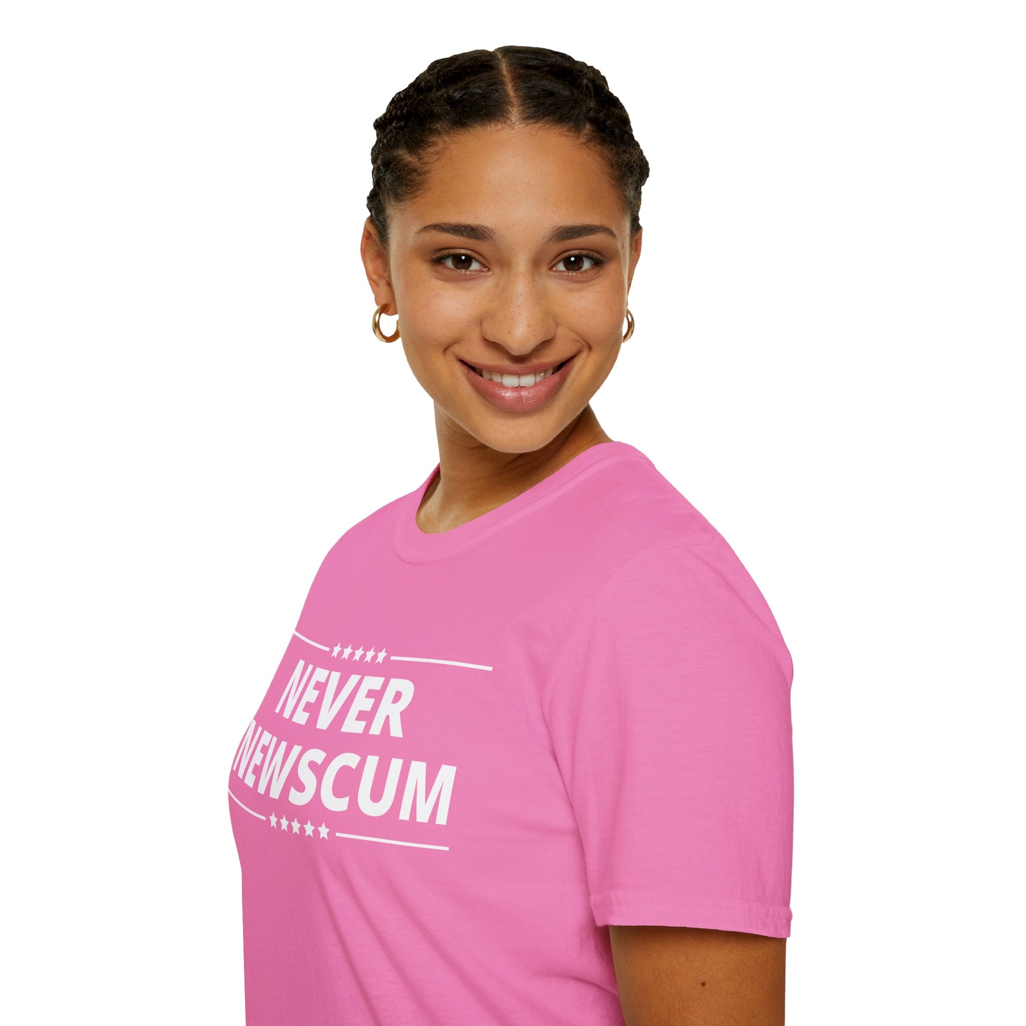 Never NewScum Mens Womans Softstyle T-Shirt, Funny Graphic Tee, Statement Shirt, Casual Wear, Gift for Friends, Political NeverNewScum.com