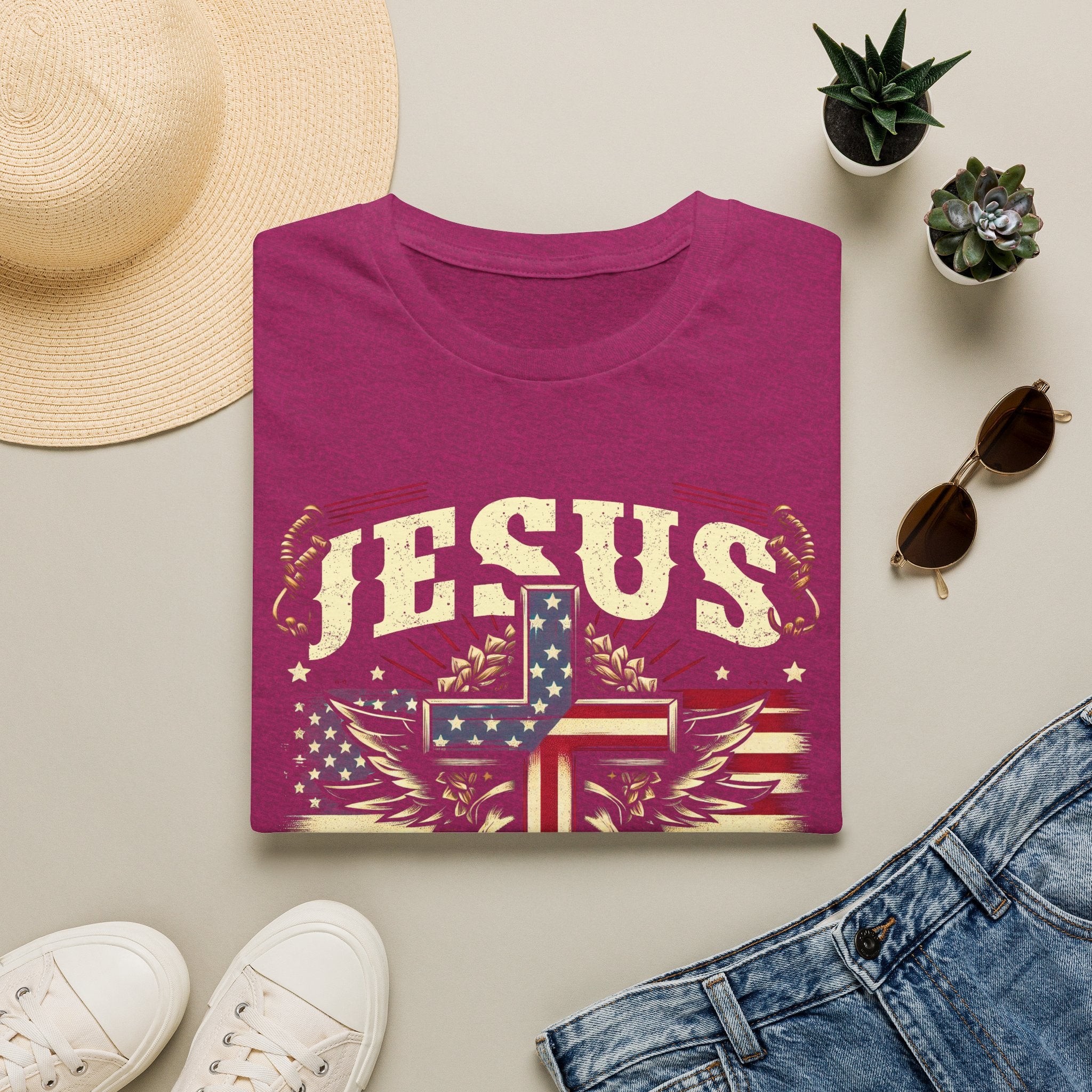 Jesus Cross Flag T-Shirt — "Jesus Is My Savior, Trump Is My President" Patriotic Christian Tee
