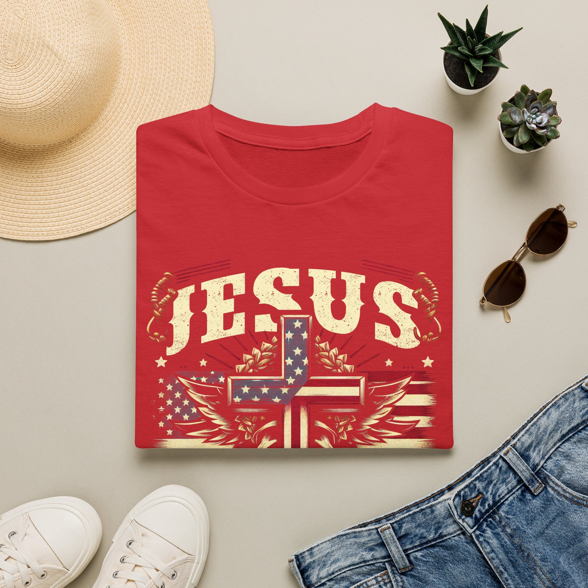 Jesus Cross Flag T-Shirt — "Jesus Is My Savior, Trump Is My President" Patriotic Christian Tee
