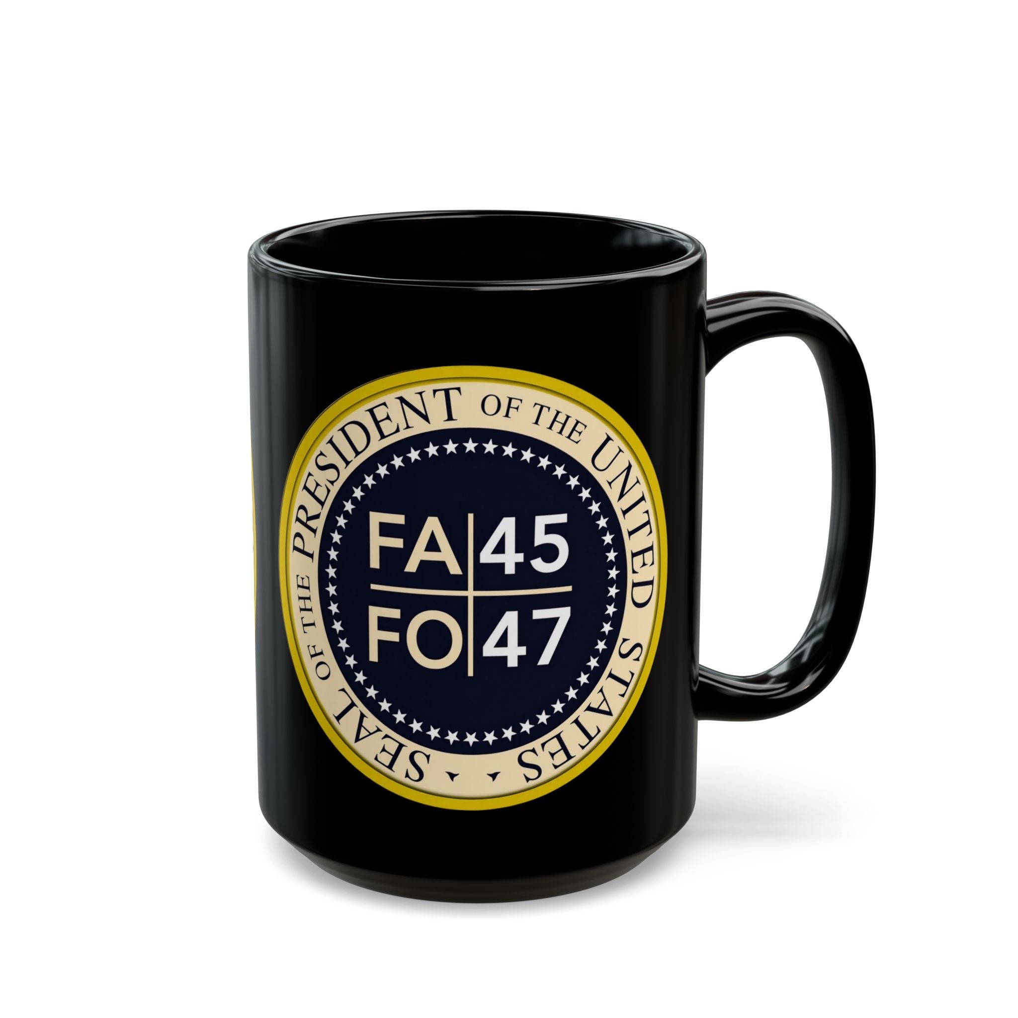 FA/FO 45/47 Presidential Seal Black Coffee Mug – Political Humor Gift