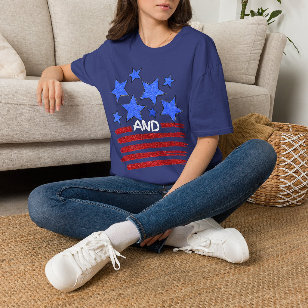 Patriotic Blue Stars Red Strips Graphic Tee (Fourth of July, Americana) T-Shirt