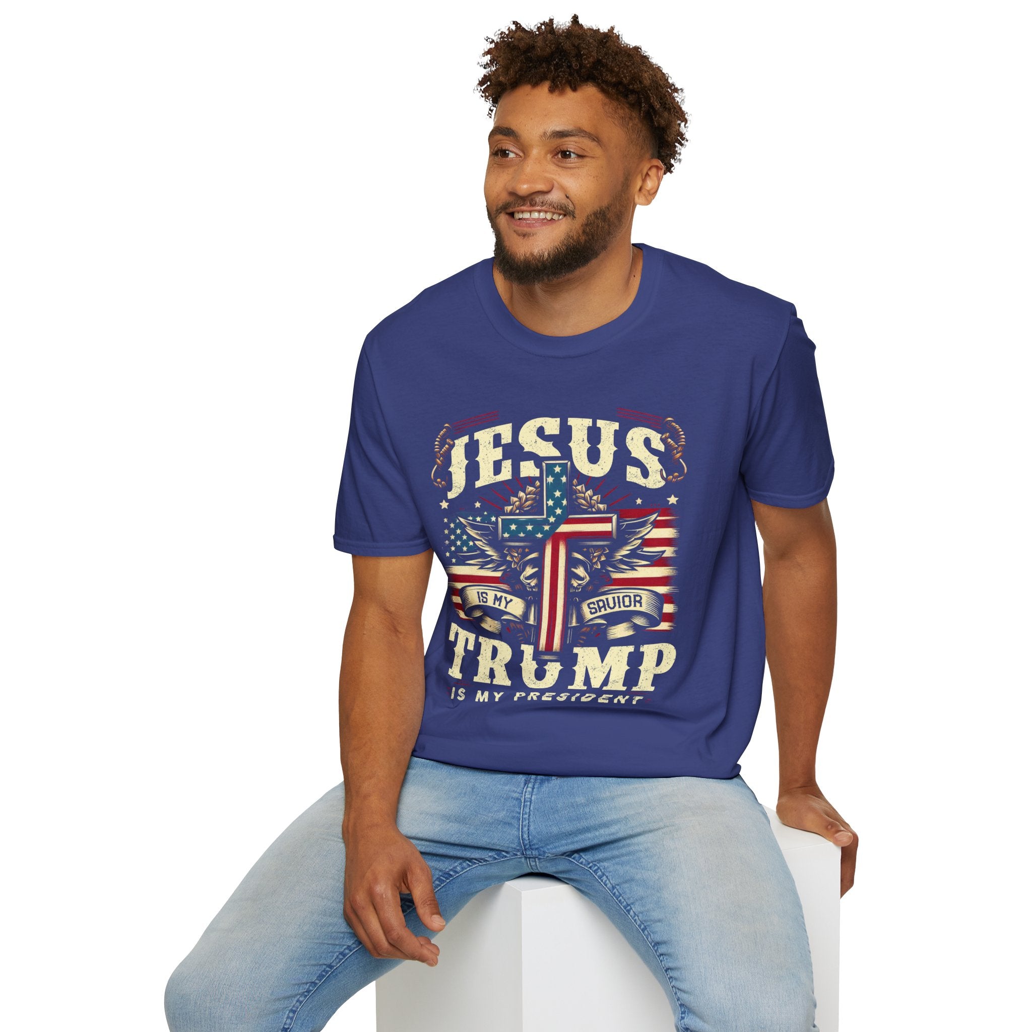 Jesus Cross Flag T-Shirt — "Jesus Is My Savior, Trump Is My President" Patriotic Christian Tee
