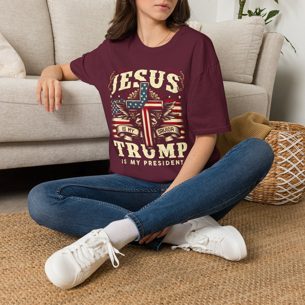Jesus Cross Flag T-Shirt — "Jesus Is My Savior, Trump Is My President" Patriotic Christian Tee