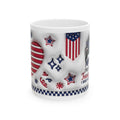 Patriotic Ceramic Mug, 4th of July Coffee Cup, Fun USA Mug, Star and Stripes Drinkware, Holiday Gift for Veterans