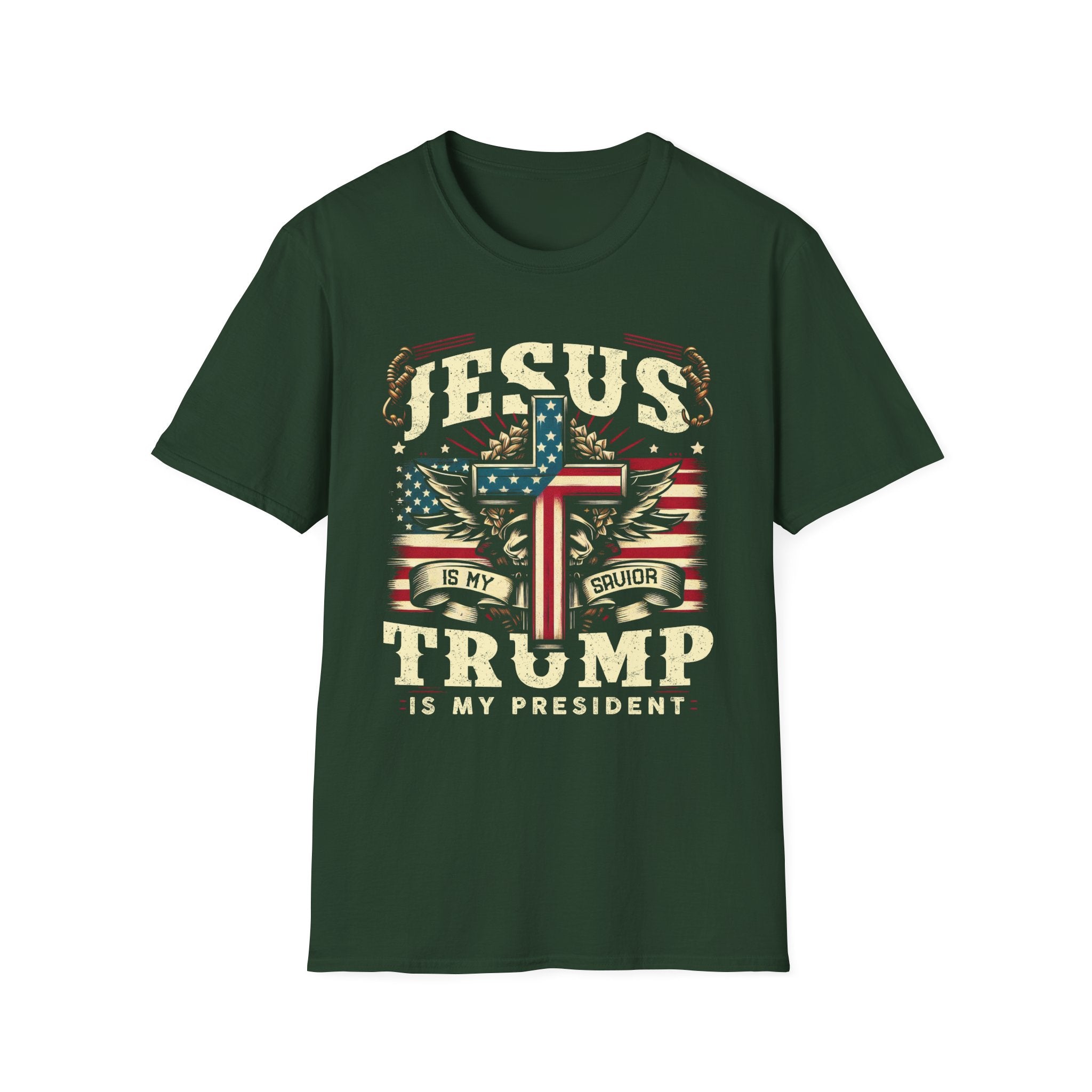 Jesus Is My Savior Christian T-Shirt — Patriotic Cross & Flag Design
