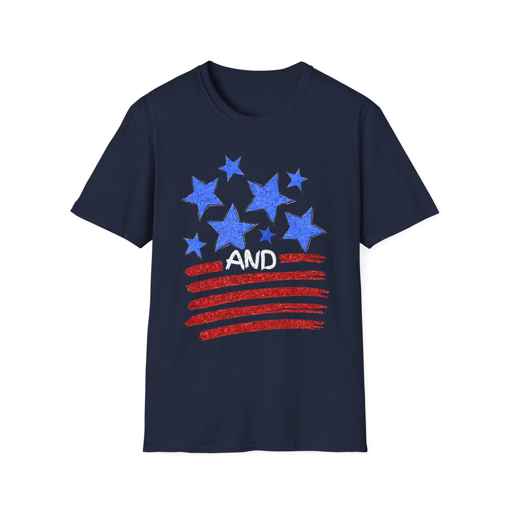 Patriotic Blue Stars Red Strips Graphic Tee (Fourth of July, Americana) T-Shirt