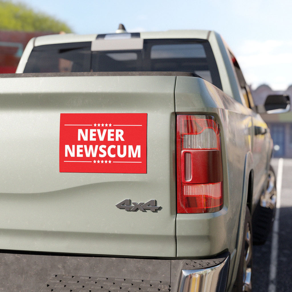 Bold Car Magnet - 'Never Newscum' Statement Magnet for Cars, Vehicles, Bumpers, Funny Gift, Political Humor, Car Decor