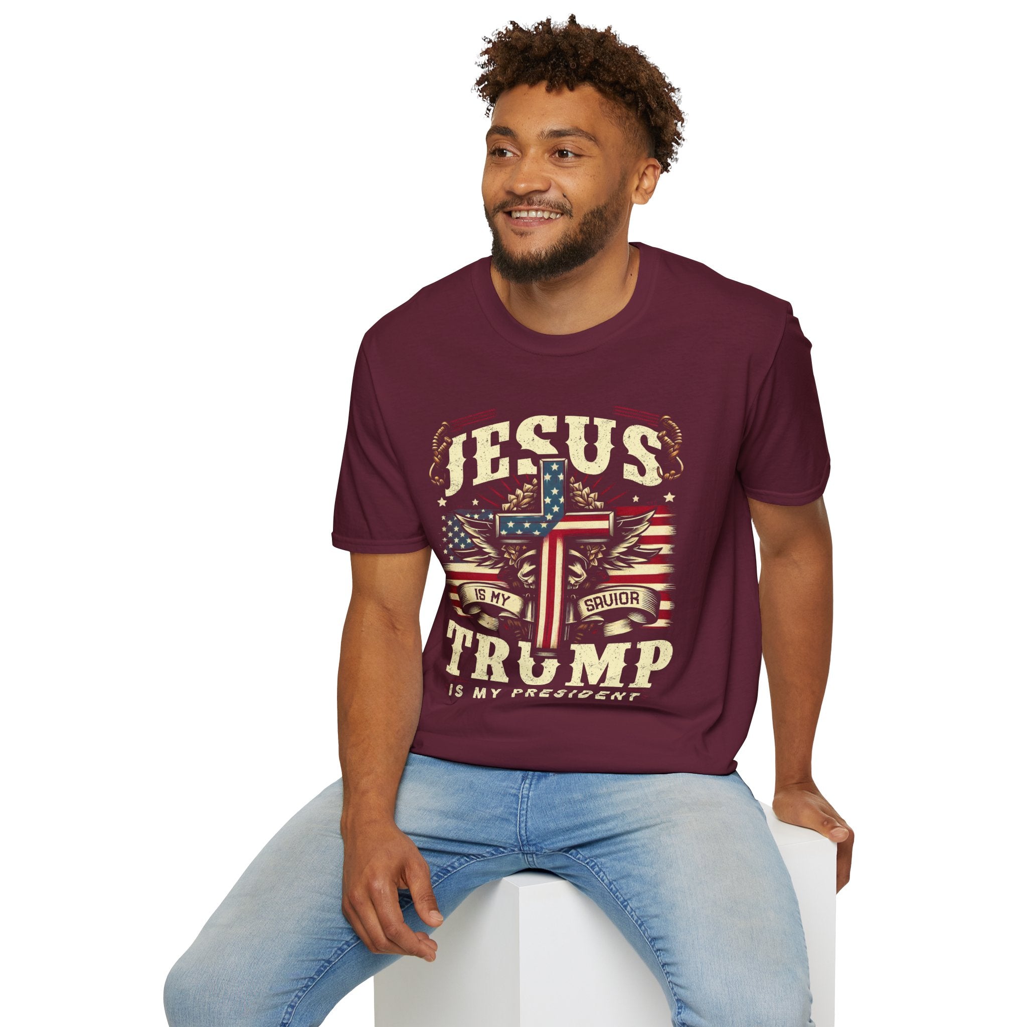 Jesus Is My Savior Christian T-Shirt — Patriotic Cross & Flag Design