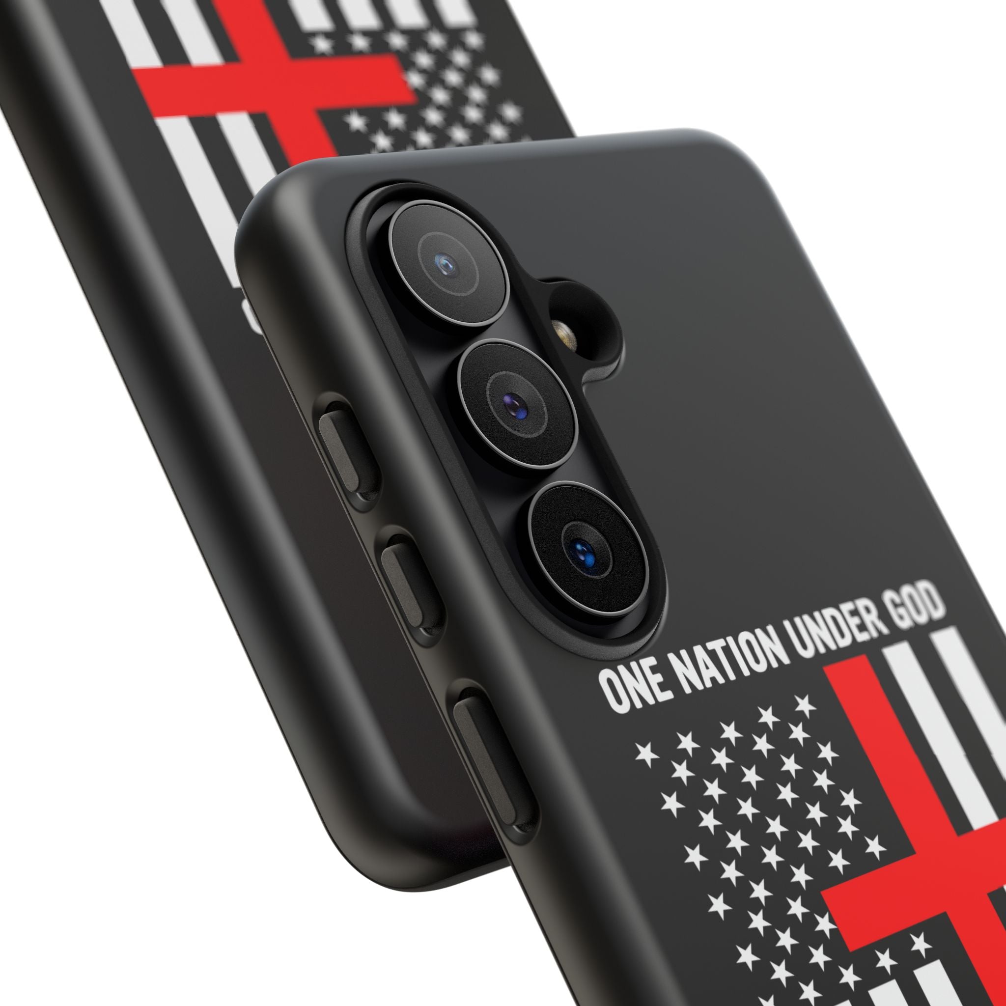 Religious American Flag Phone Case – "One Nation Under God, Blessed" Tough Case