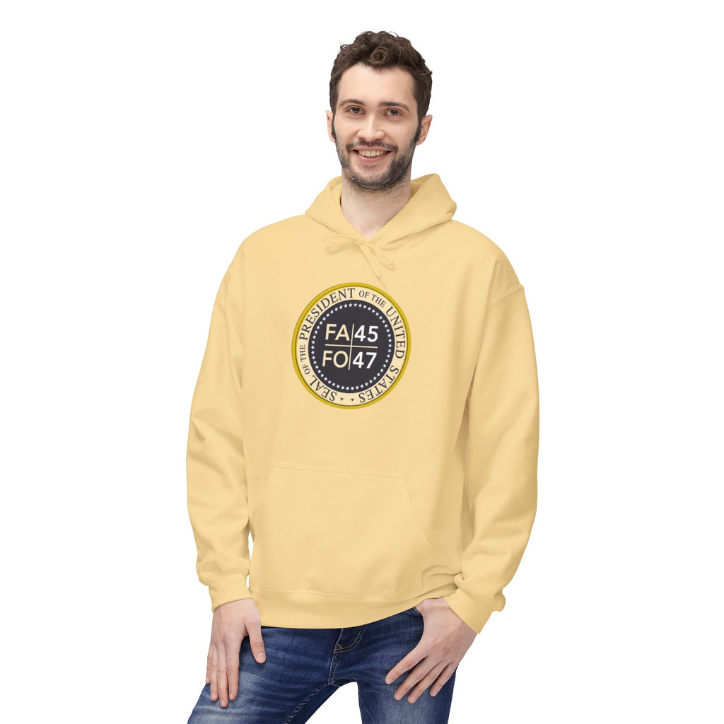 FA45 FO47 Trump Seal Hoodie | Political Satire Presidential Seal