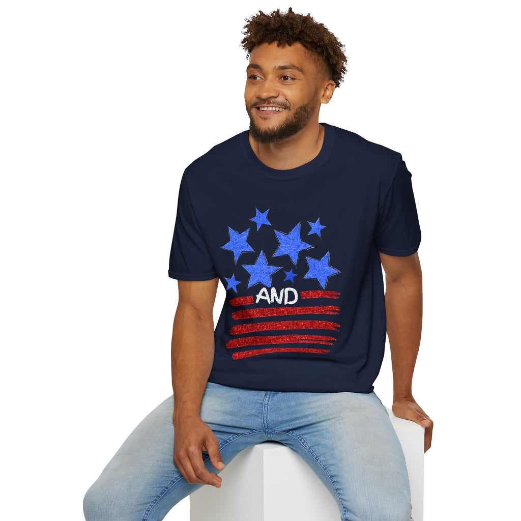 Patriotic Blue Stars Red Strips Graphic Tee (Fourth of July, Americana) T-Shirt