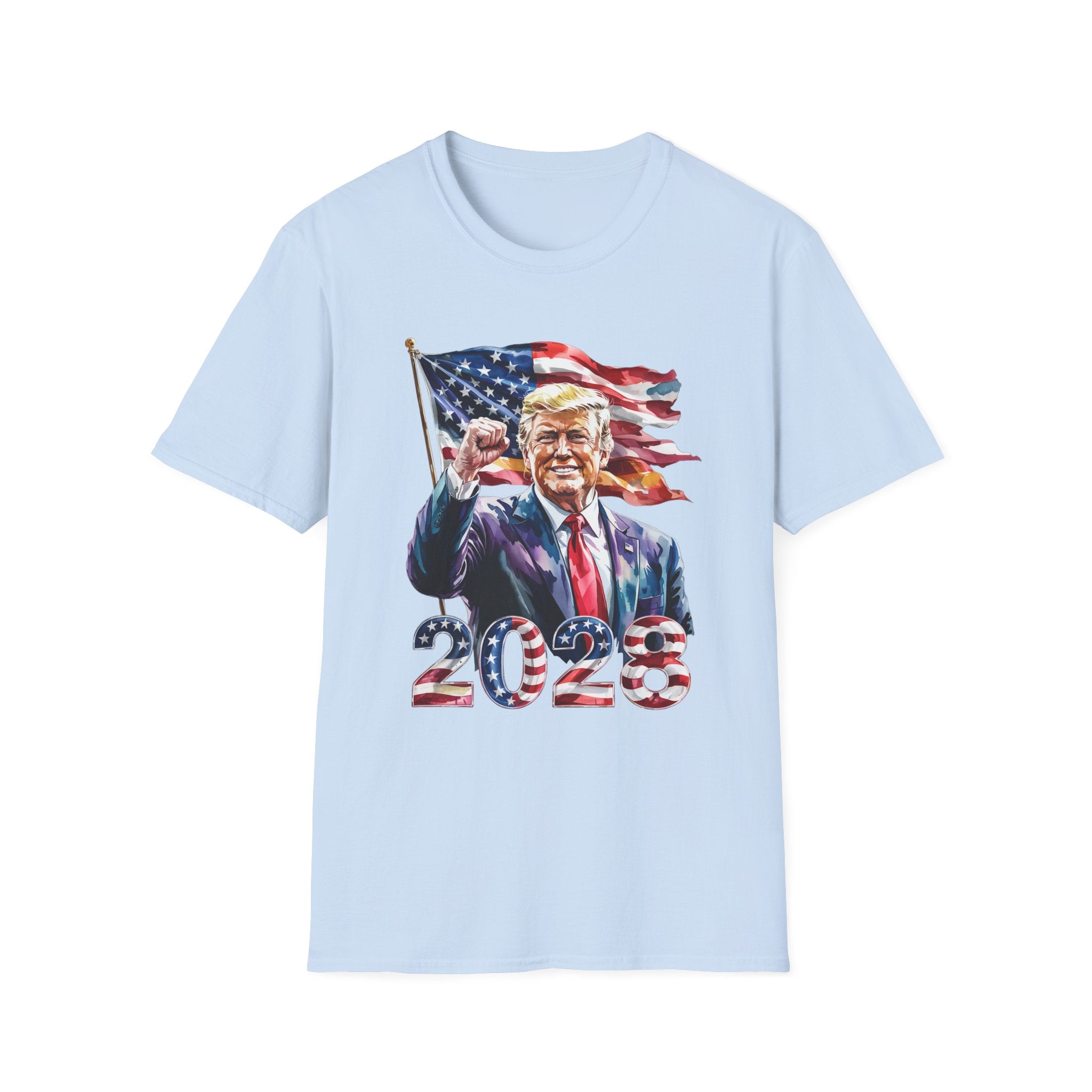 Patriotic Mens Womans Trump 2028 Softstyle T-Shirt | Support Democracy, Election 2028, American Pride, Political Apparel, Fun Gifts