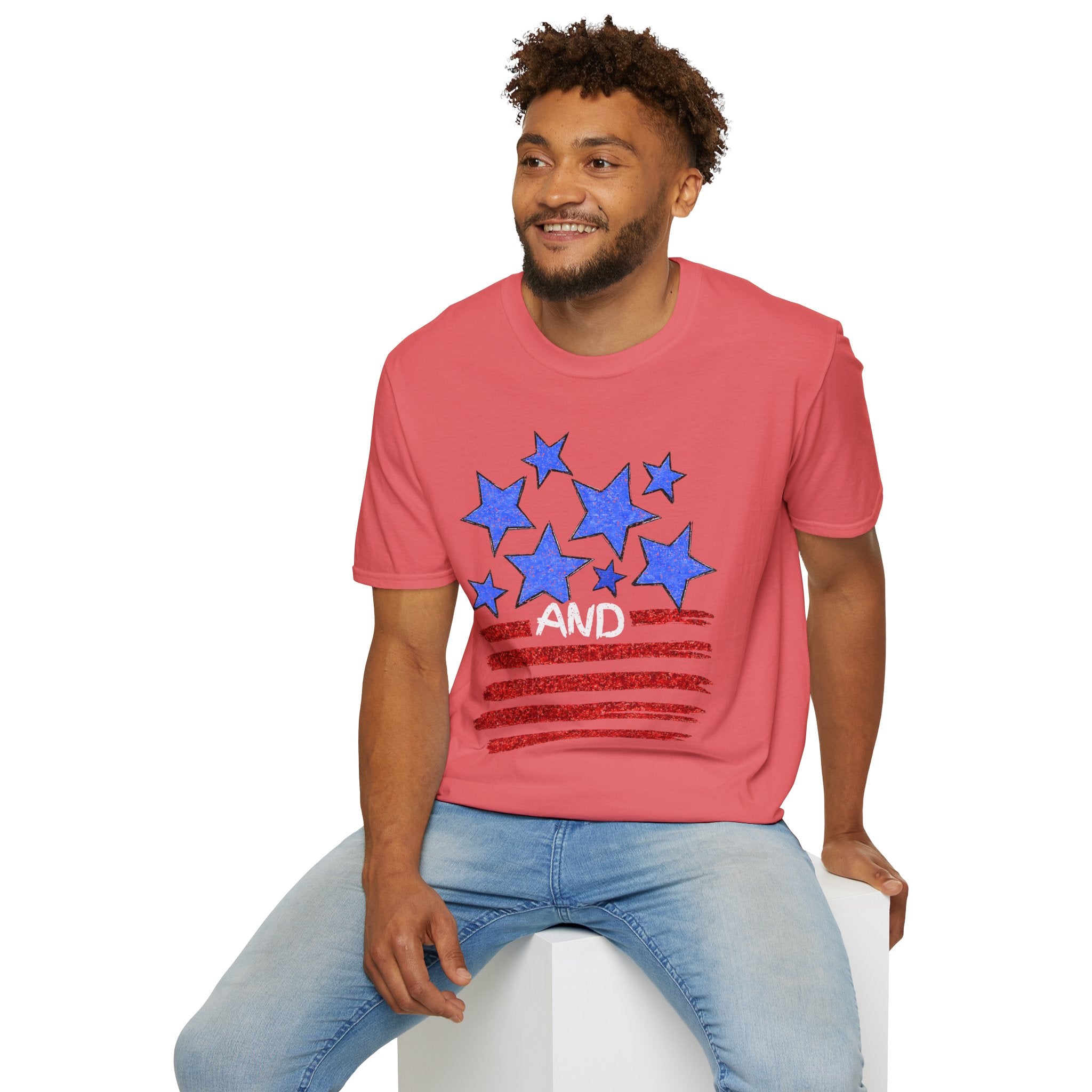 Patriotic Blue Stars Red Strips Graphic Tee (Fourth of July, Americana) T-Shirt