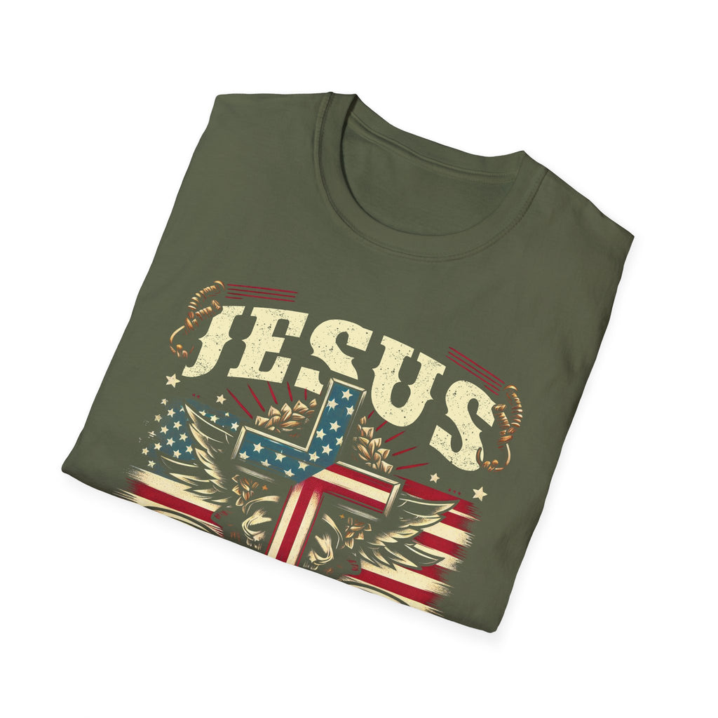 Jesus Cross Flag T-Shirt — "Jesus Is My Savior, Trump Is My President" Patriotic Christian Tee