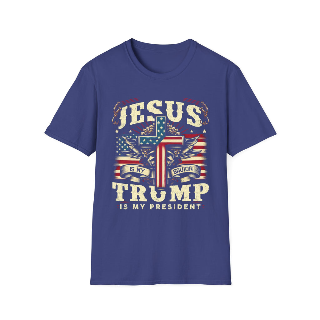 Jesus Cross Flag T-Shirt — "Jesus Is My Savior, Trump Is My President" Patriotic Christian Tee