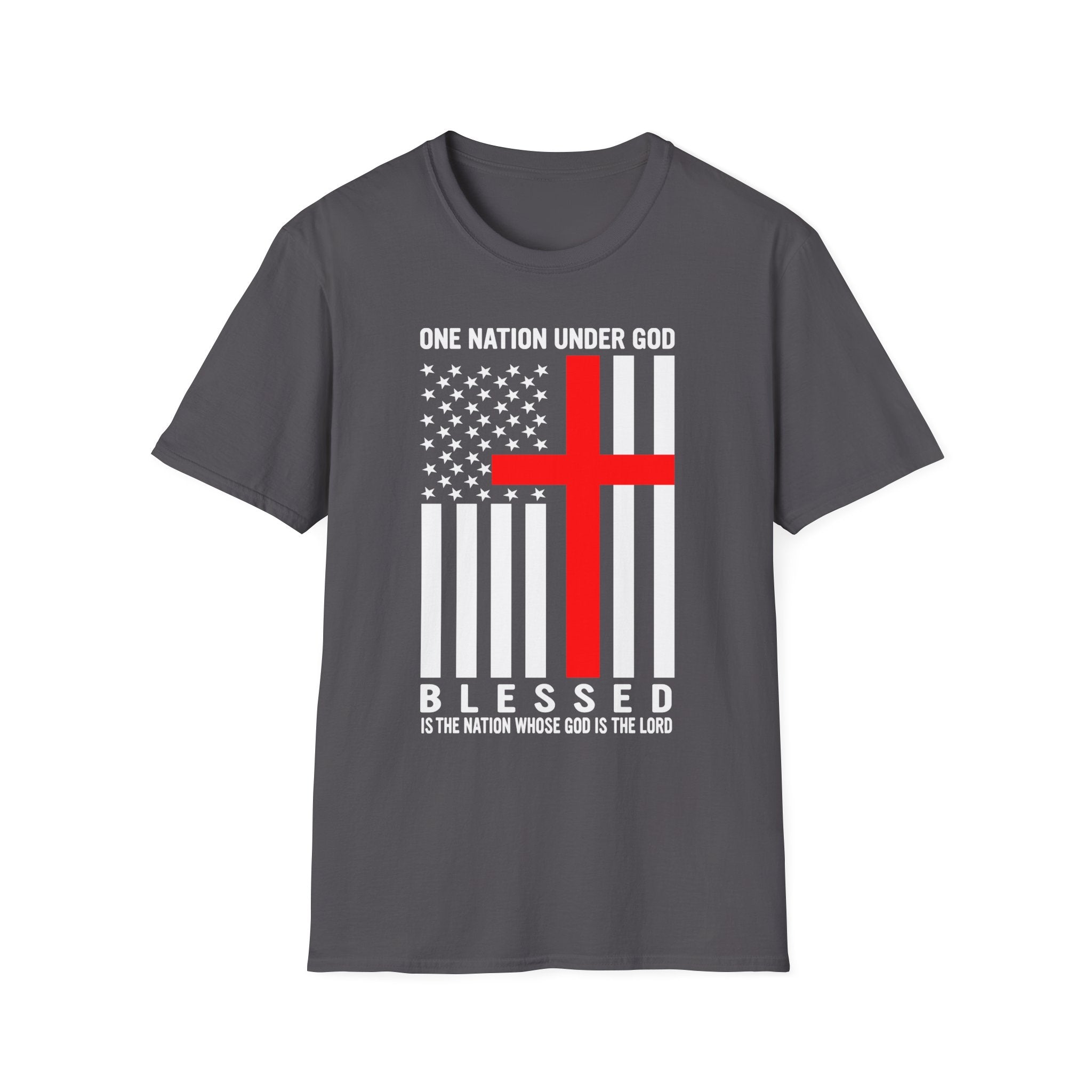Christian Faith Unisex Softstyle T-Shirt | One Nation Under God | American Flag Tee | Religious Apparel | Inspirational Gift