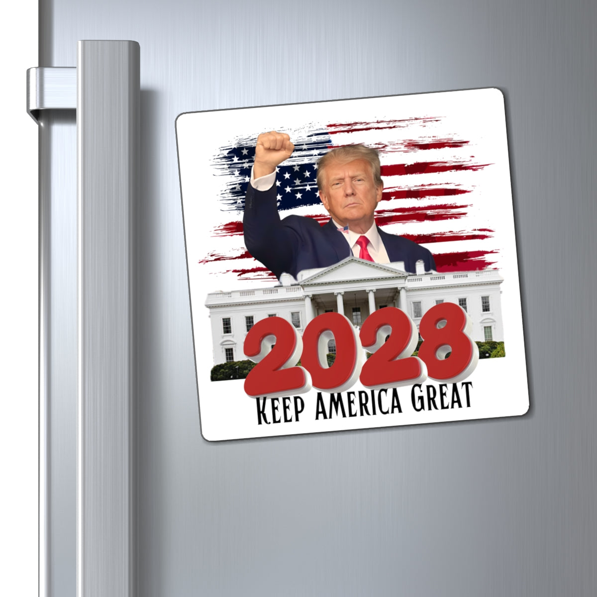 2028 Keep America Great Trump Magnet | Patriotic Flag White House