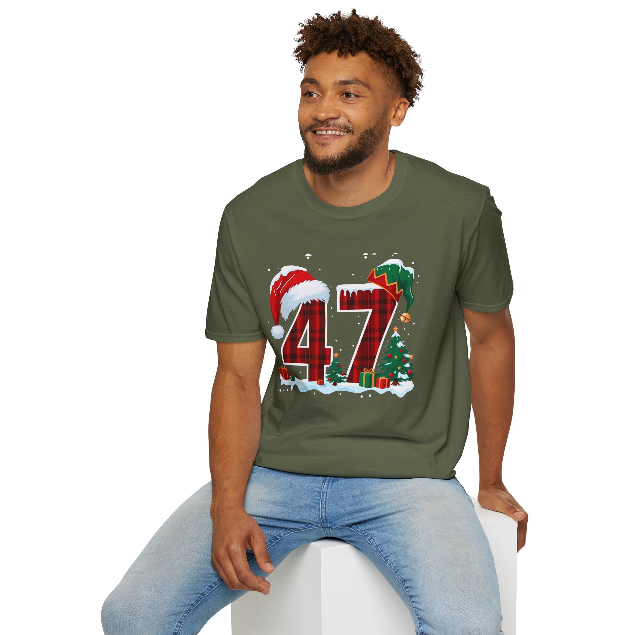 Trump 47 Christmas T-Shirt | Santa Hat, Elf Hat, Holiday Tree Design