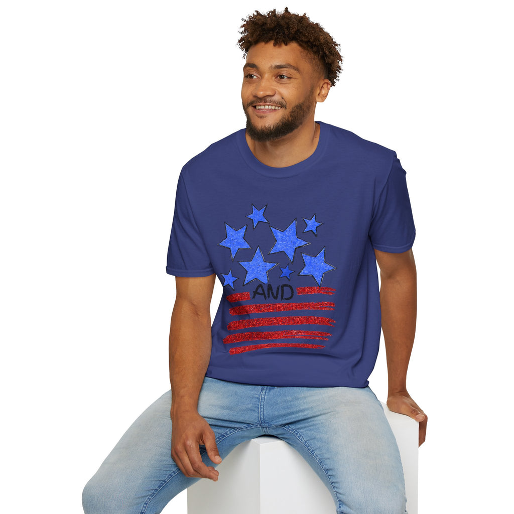 American Flag T-Shirt - Blue Stars & Stripes Patriotic Tee