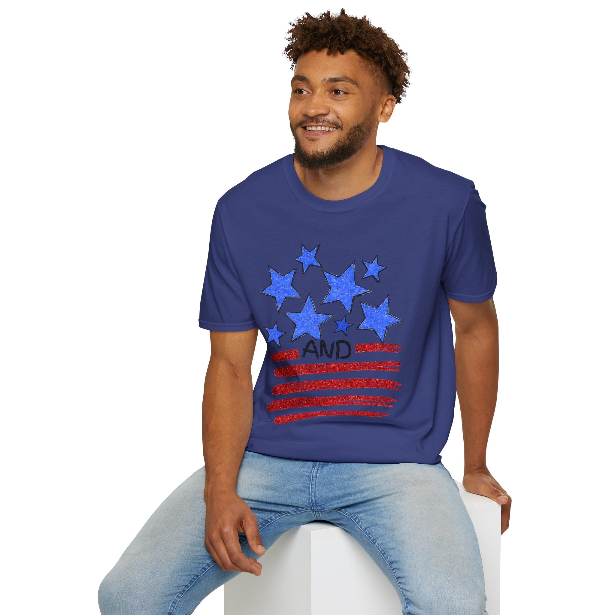 American Flag T-Shirt - Blue Stars & Stripes Patriotic Tee