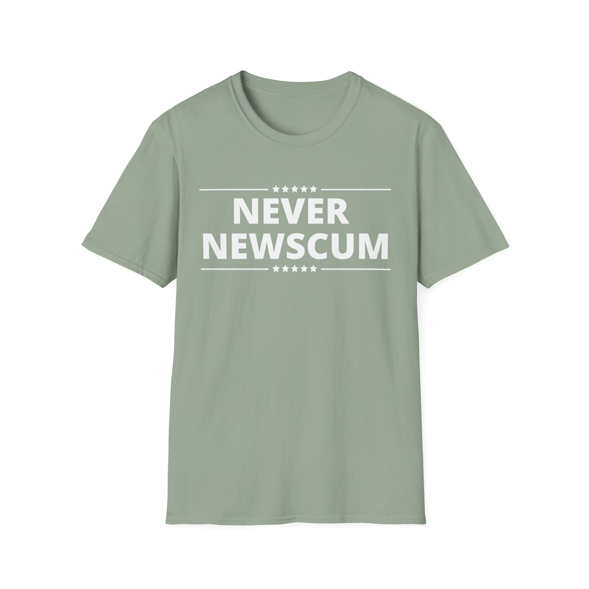 Never NewScum Mens Womans Softstyle T-Shirt, Funny Graphic Tee, Statement Shirt, Casual Wear, Gift for Friends, Political NeverNewScum.com