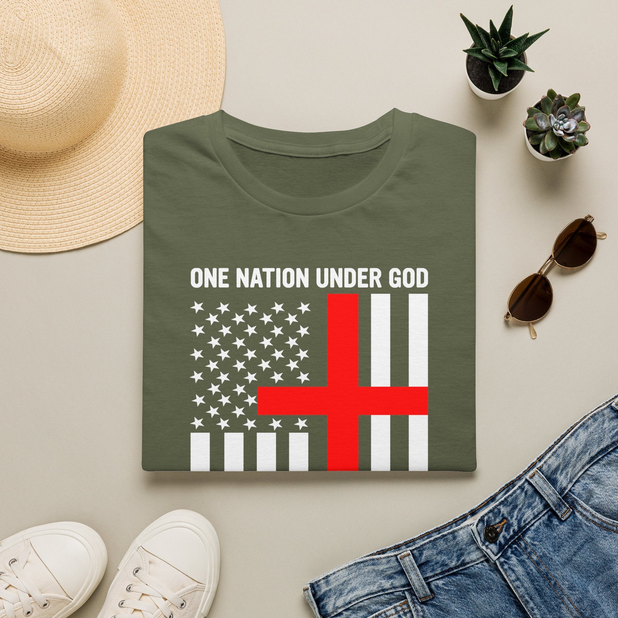 Christian Faith Mens Womans Softstyle T-Shirt | One Nation Under God | American Flag Tee | Religious Apparel | Inspirational Gift