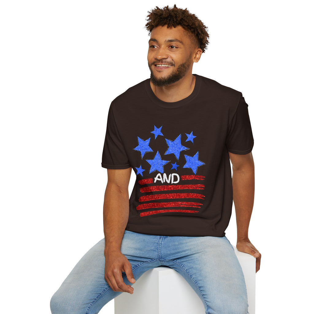 Patriotic Blue Stars Red Strips Graphic Tee (Fourth of July, Americana) T-Shirt