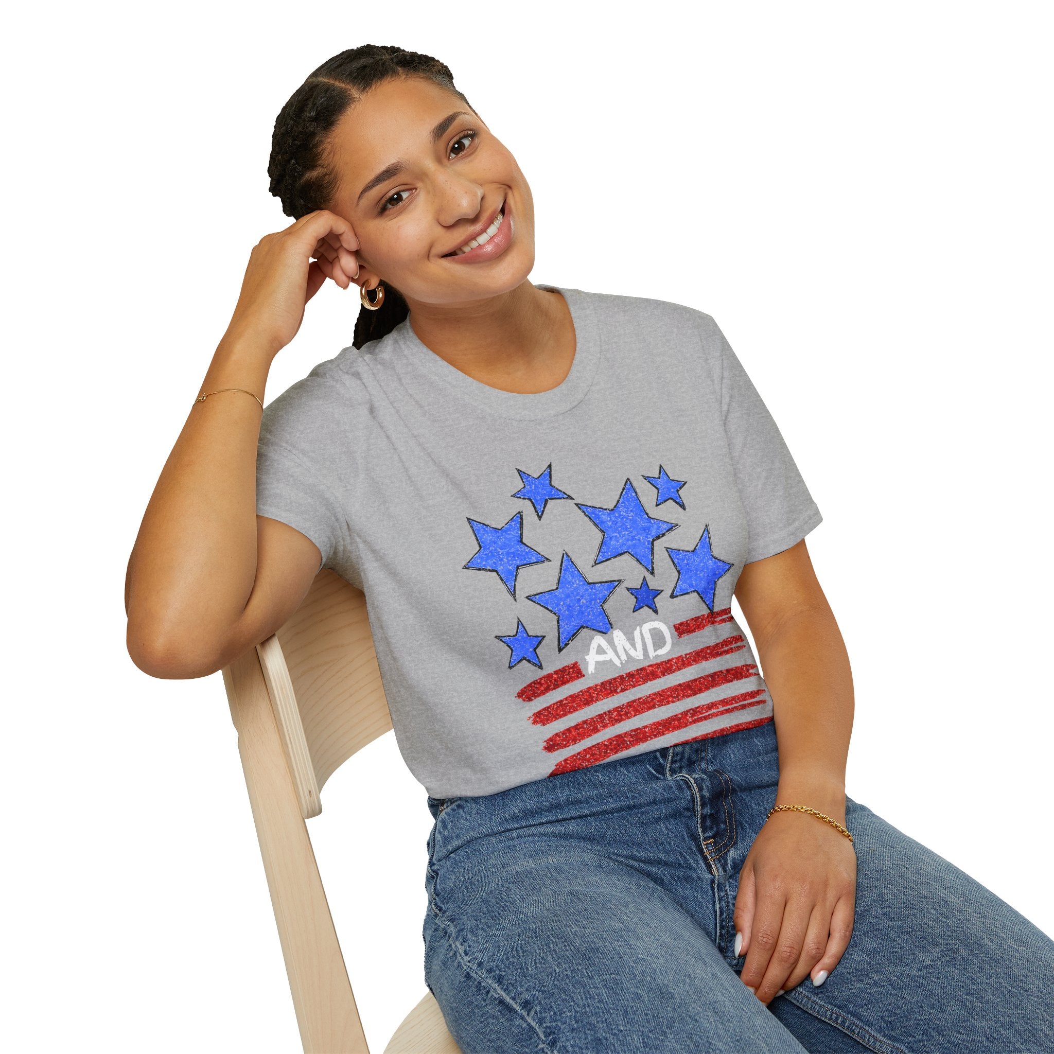 Patriotic Blue Stars Red Strips Graphic Tee (Fourth of July, Americana) T-Shirt