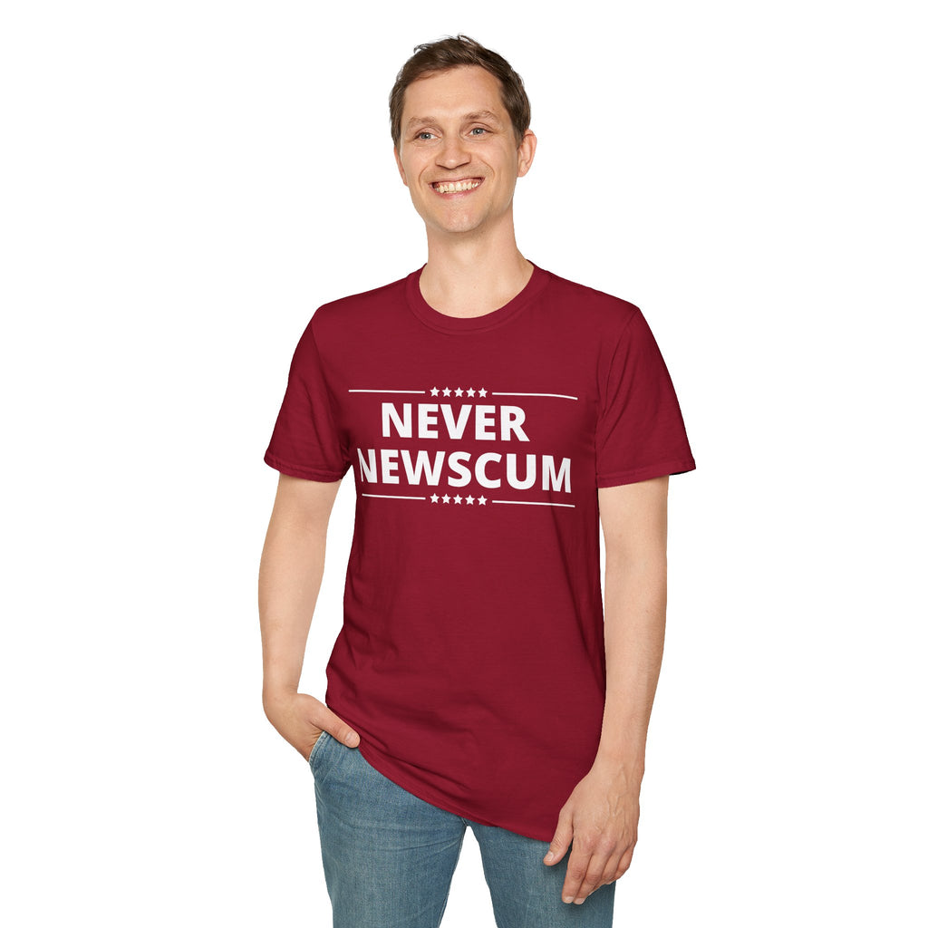 Never NewScum Mens Womans Softstyle T-Shirt, Funny Graphic Tee, Statement Shirt, Casual Wear, Gift for Friends, Political NeverNewScum.com