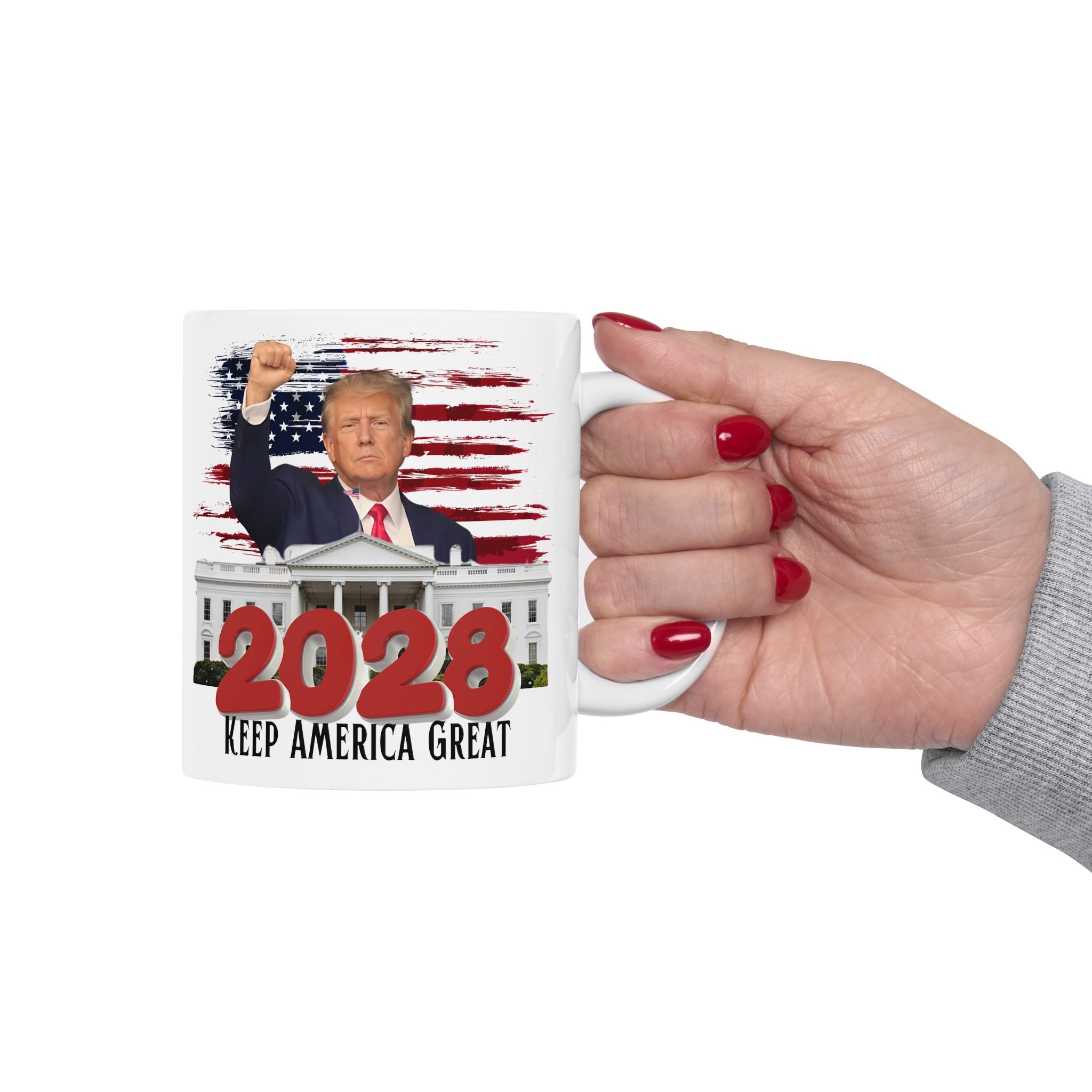 2028 Keep America Great Mug — Patriotic White Ceramic Coffee Cup (11oz, 15oz)