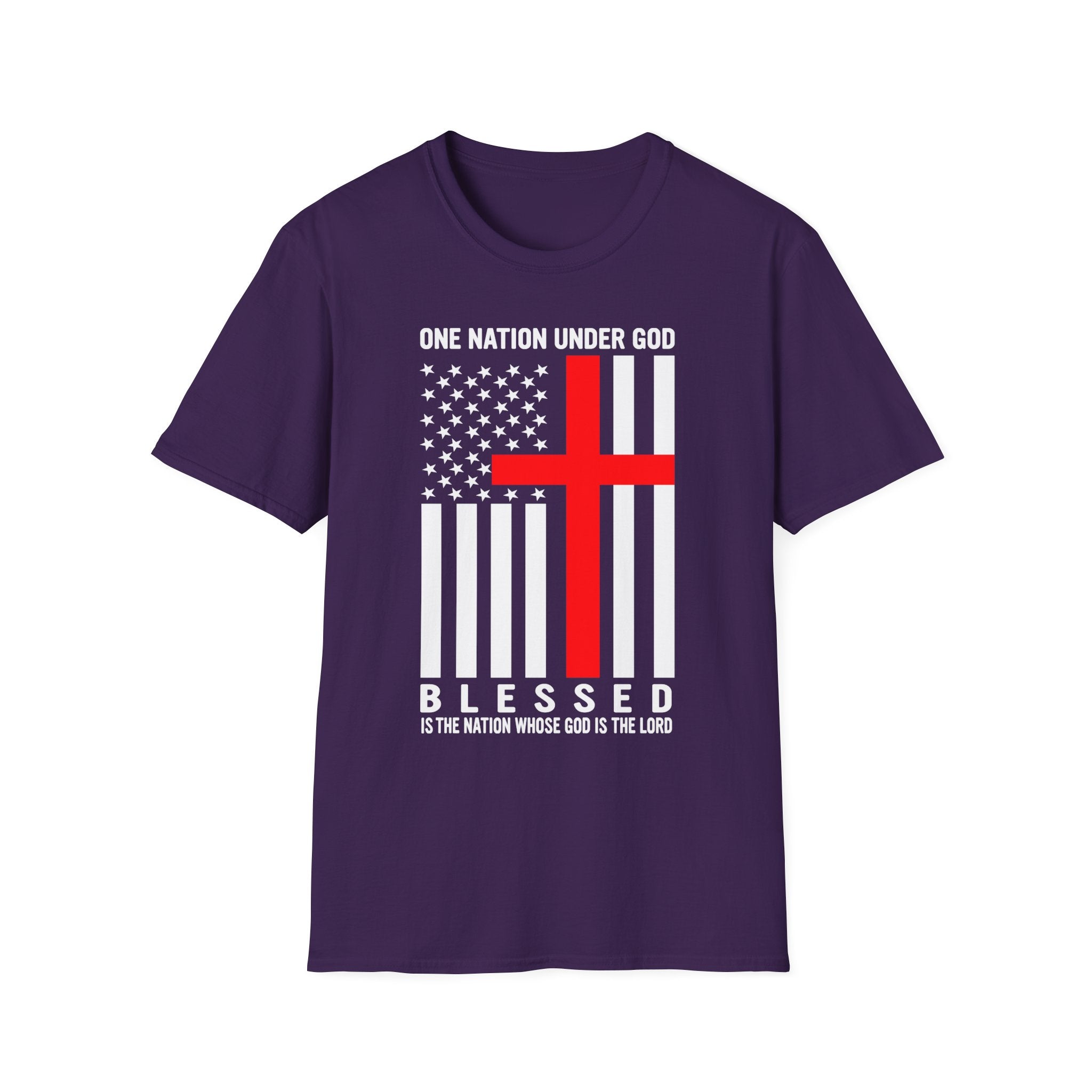 Christian Faith Unisex Softstyle T-Shirt | One Nation Under God | American Flag Tee | Religious Apparel | Inspirational Gift