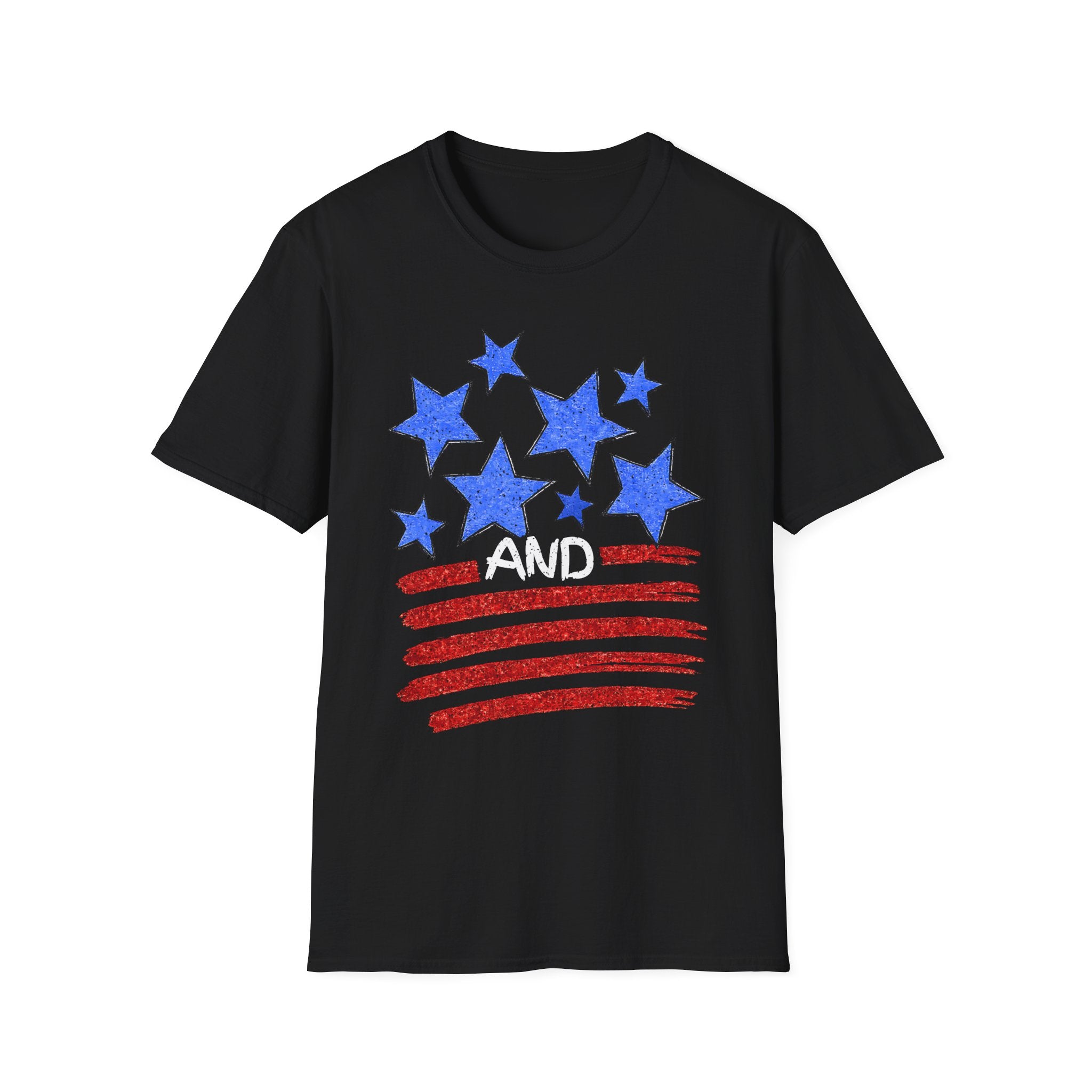 Patriotic Blue Stars Red Strips Graphic Tee (Fourth of July, Americana) T-Shirt