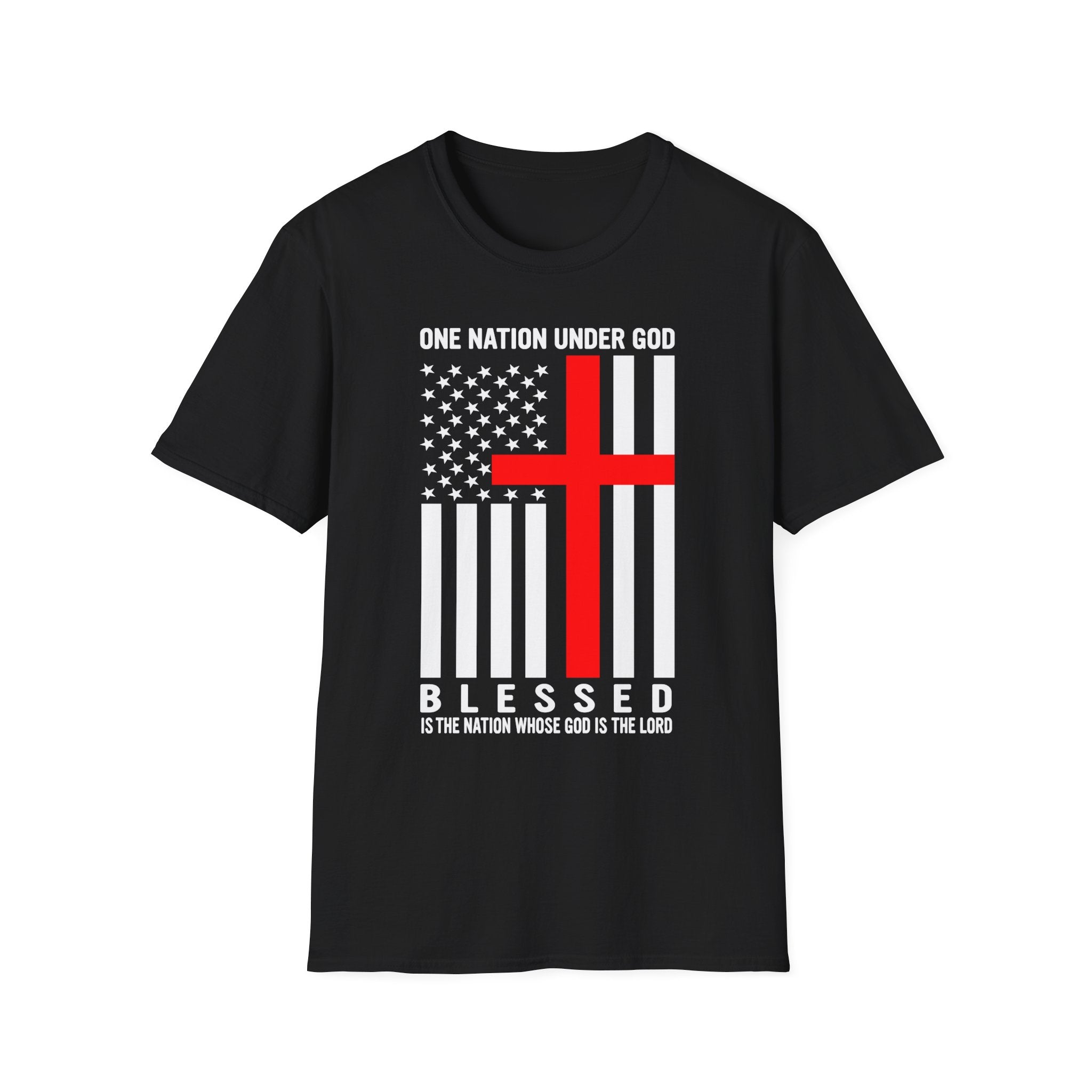 Christian Faith Unisex Softstyle T-Shirt | One Nation Under God | American Flag Tee | Religious Apparel | Inspirational Gift
