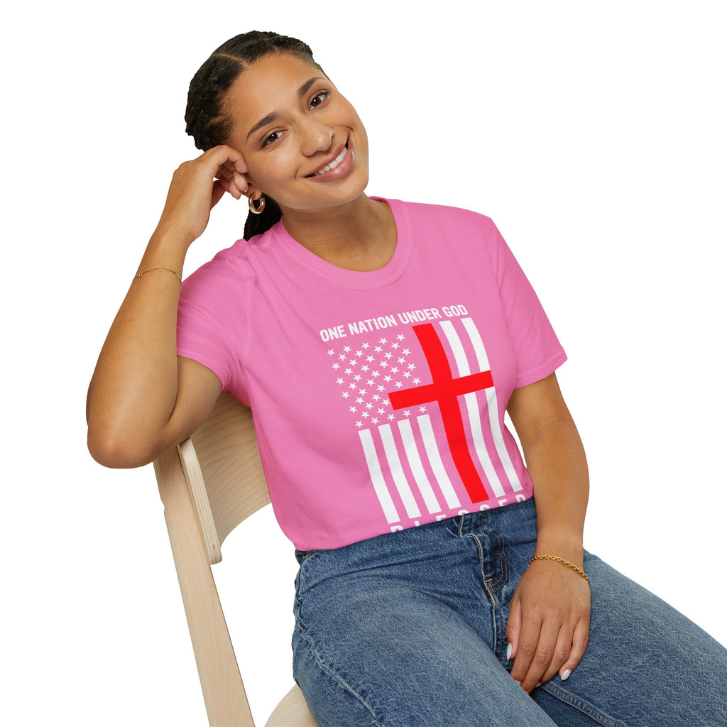 Christian Faith Mens Womans Softstyle T-Shirt | One Nation Under God | American Flag Tee | Religious Apparel | Inspirational Gift