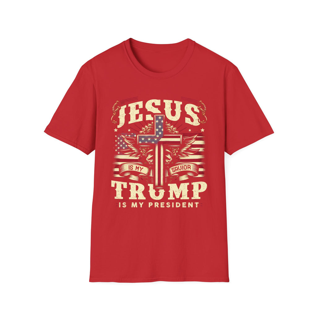 Jesus Cross Flag T-Shirt — "Jesus Is My Savior, Trump Is My President" Patriotic Christian Tee