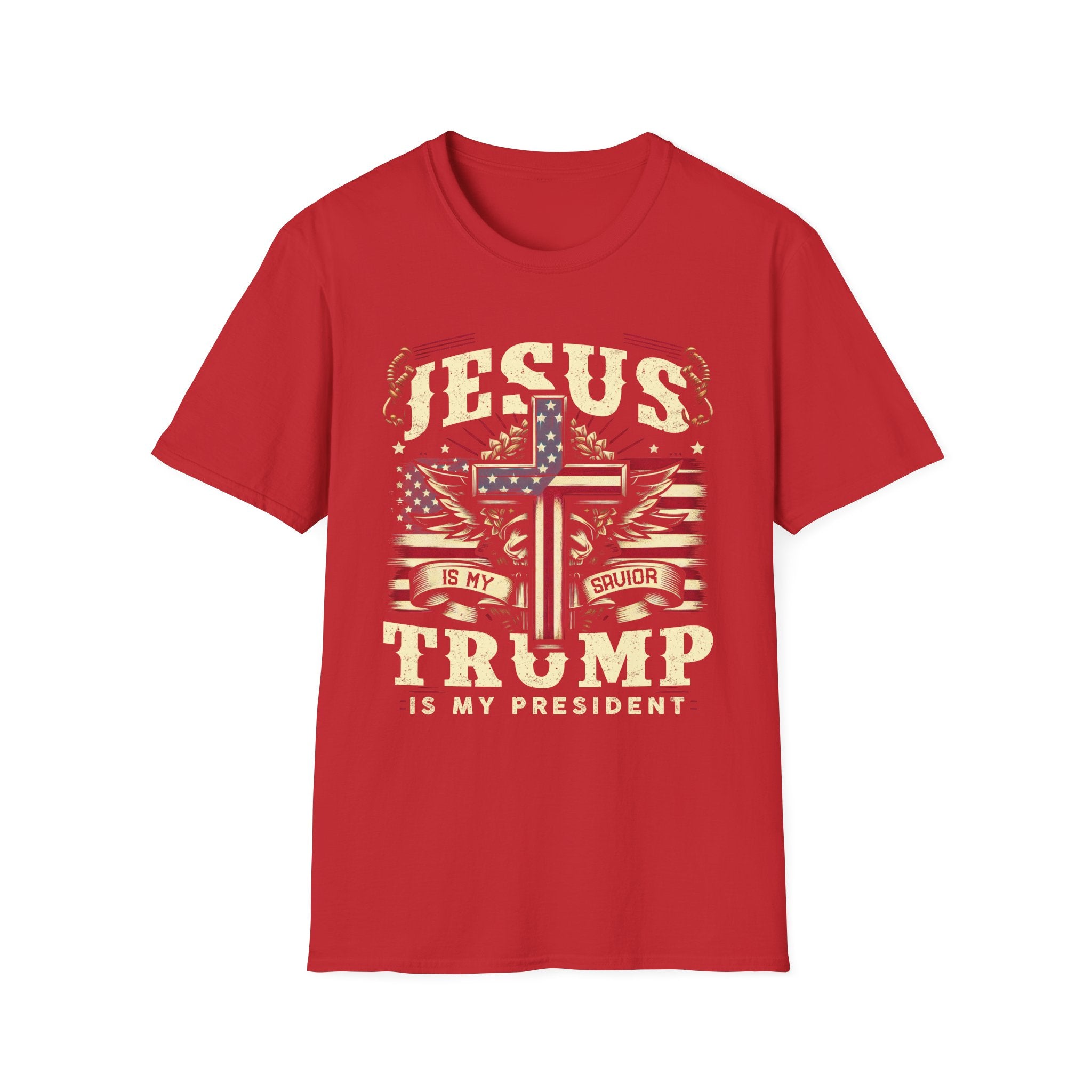 Jesus Cross Flag T-Shirt — "Jesus Is My Savior, Trump Is My President" Patriotic Christian Tee