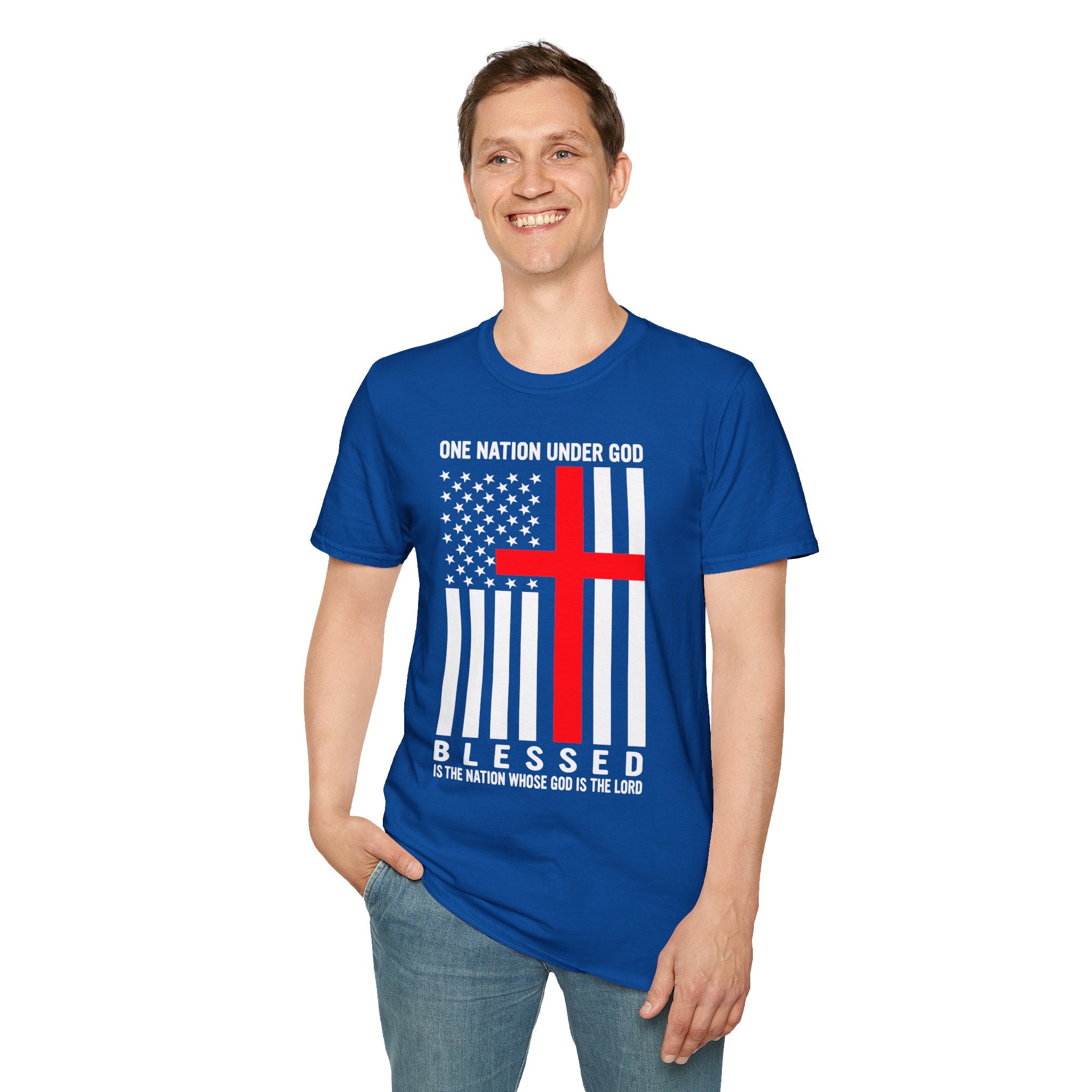 Christian Faith Mens Womans Softstyle T-Shirt | One Nation Under God | American Flag Tee | Religious Apparel | Inspirational Gift
