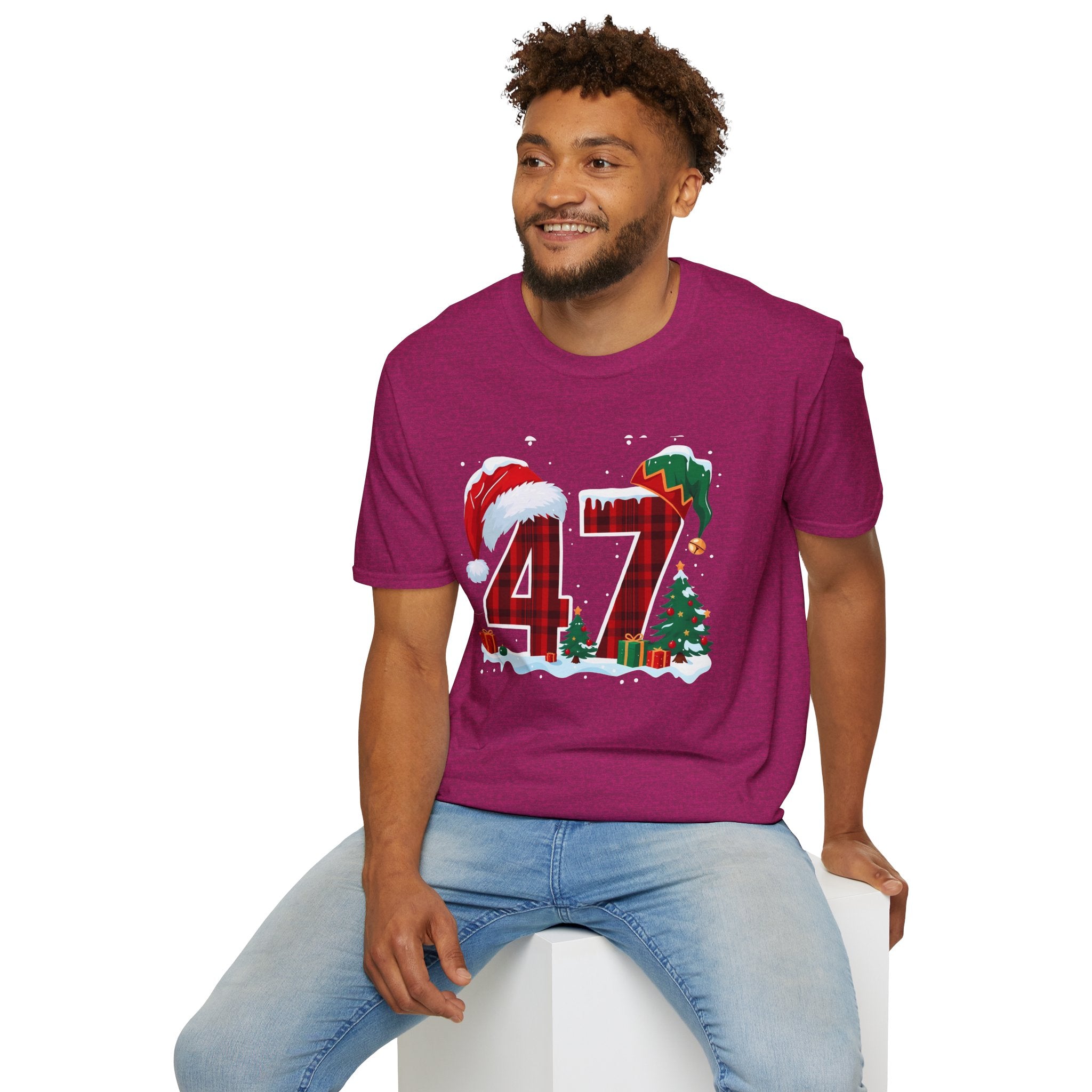 Trump 47 Christmas T-Shirt | Santa Hat, Elf Hat, Holiday Tree Design