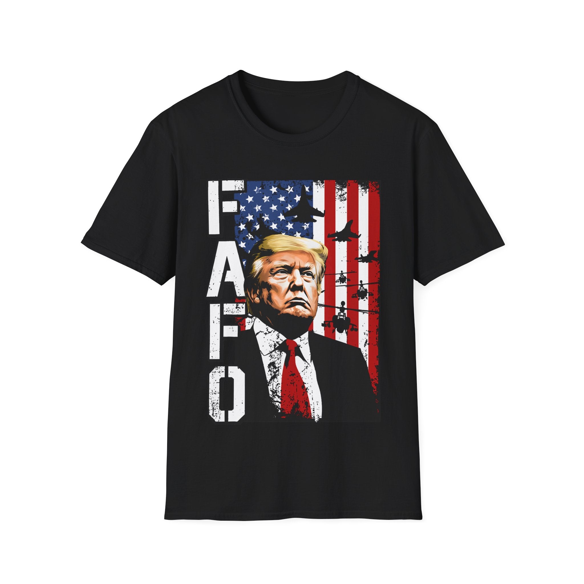 FAFO Patriotic Political Portrait T-Shirt | Flag Background, Bold Lettering
