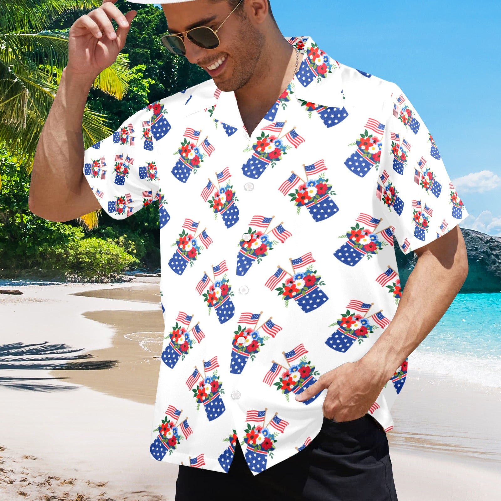 Red White Blue Celebration Men's All Over Print Shirt Made In USA Ships to USA Only Free Shipping