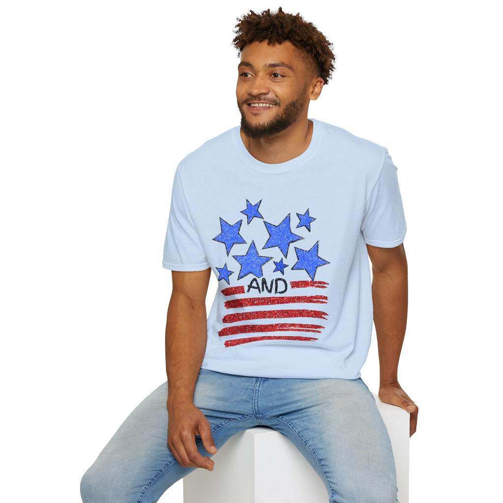 American Flag T-Shirt - Blue Stars & Stripes Patriotic Tee