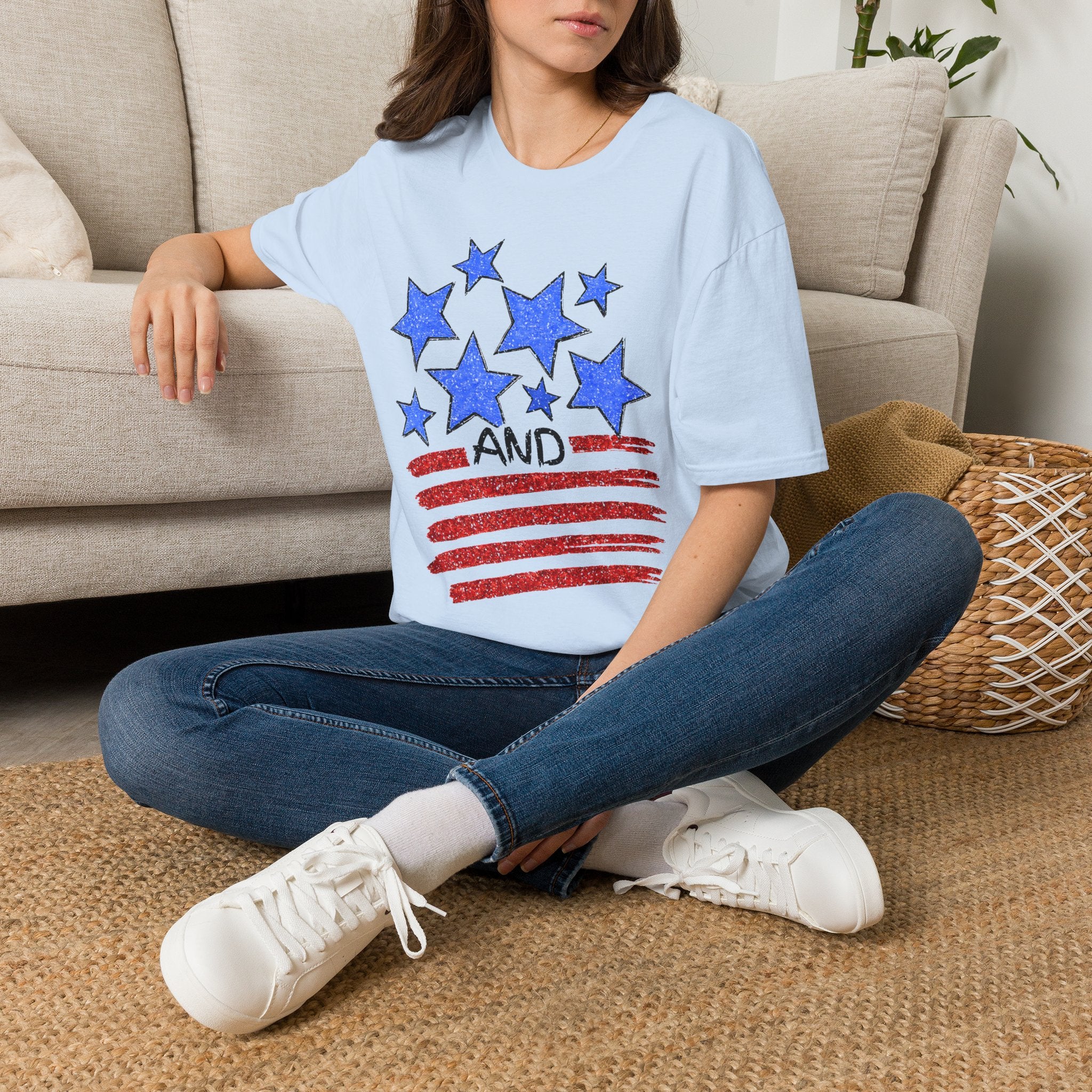 American Flag T-Shirt - Blue Stars & Stripes Patriotic Tee