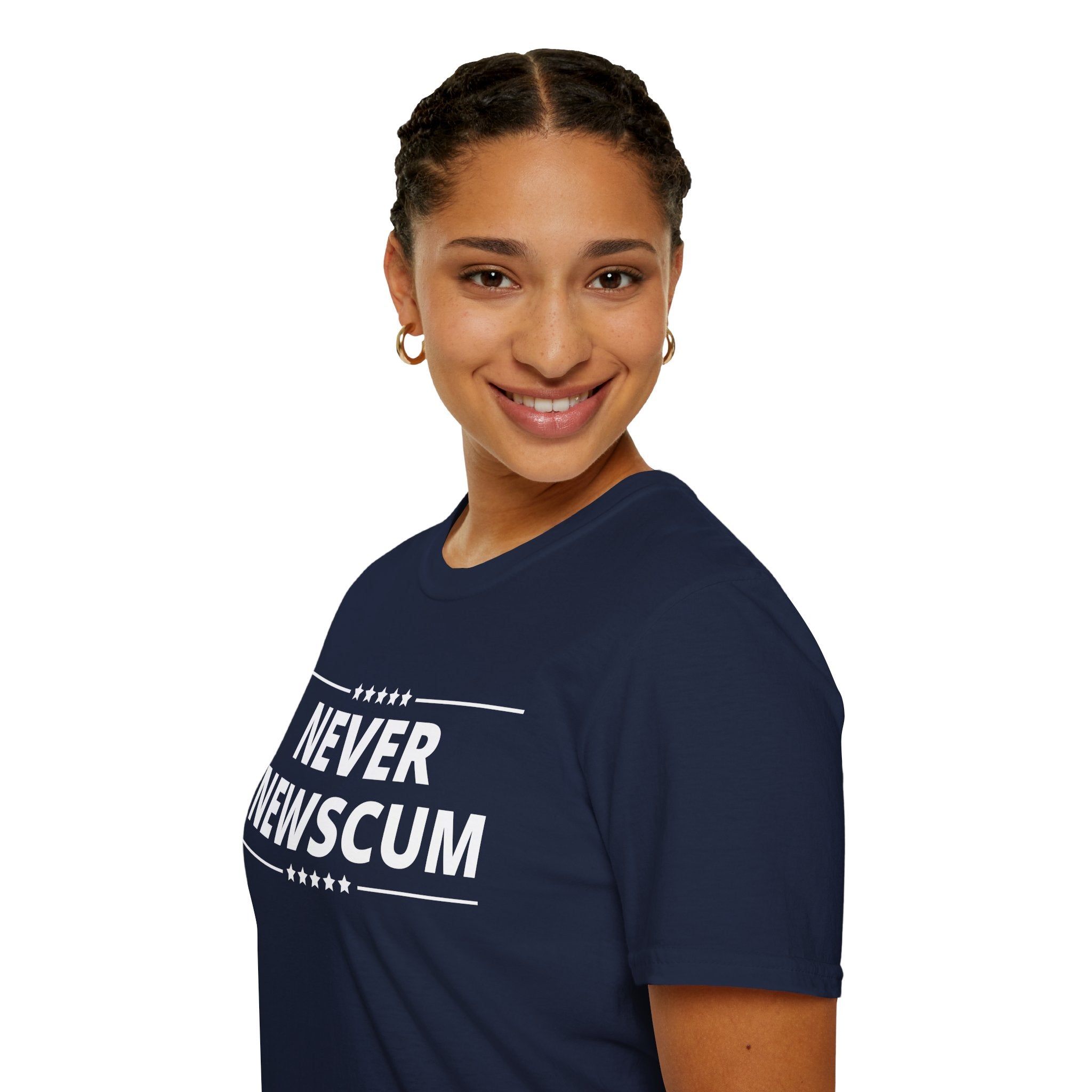 Never NewScum Mens Womans Softstyle T-Shirt, Funny Graphic Tee, Statement Shirt, Casual Wear, Gift for Friends, Political NeverNewScum.com