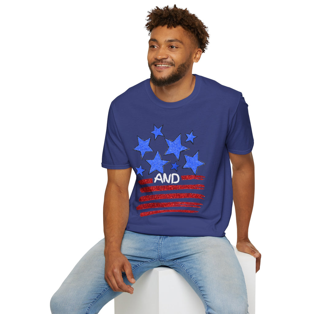 Patriotic Blue Stars Red Strips Graphic Tee (Fourth of July, Americana) T-Shirt