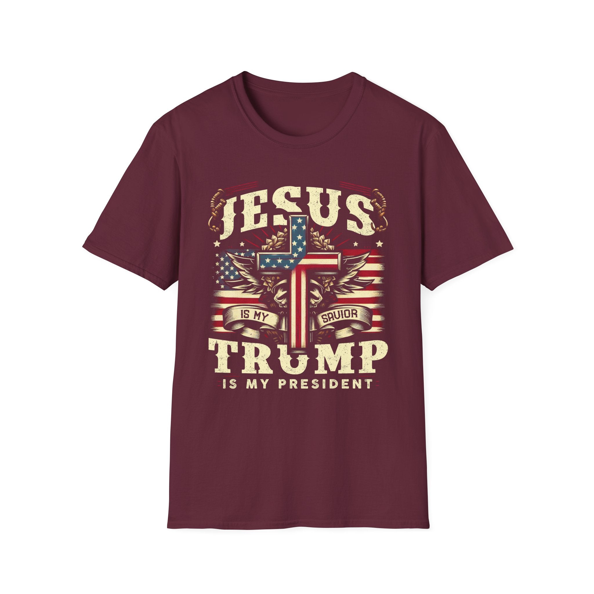 Jesus Cross Flag T-Shirt — "Jesus Is My Savior, Trump Is My President" Patriotic Christian Tee